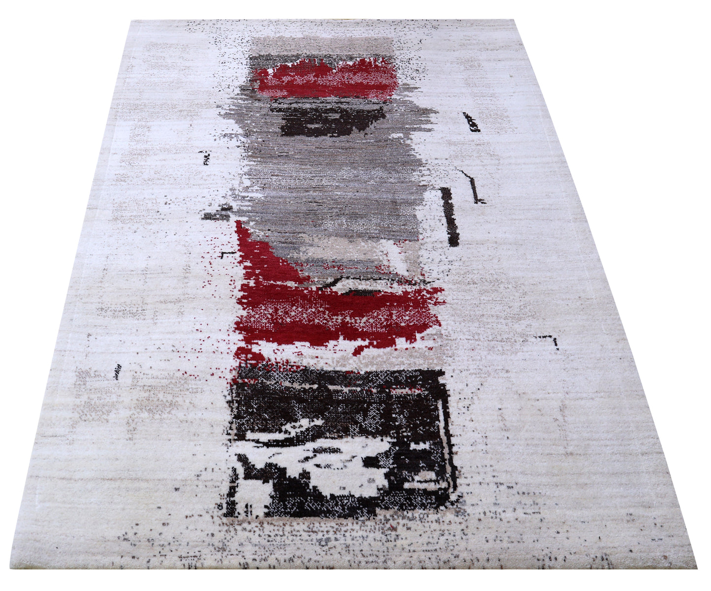 Ivory White Modern Abstract Expressionist Column Hand Knotted Wool Contemporary 5.6x8 Area Rug