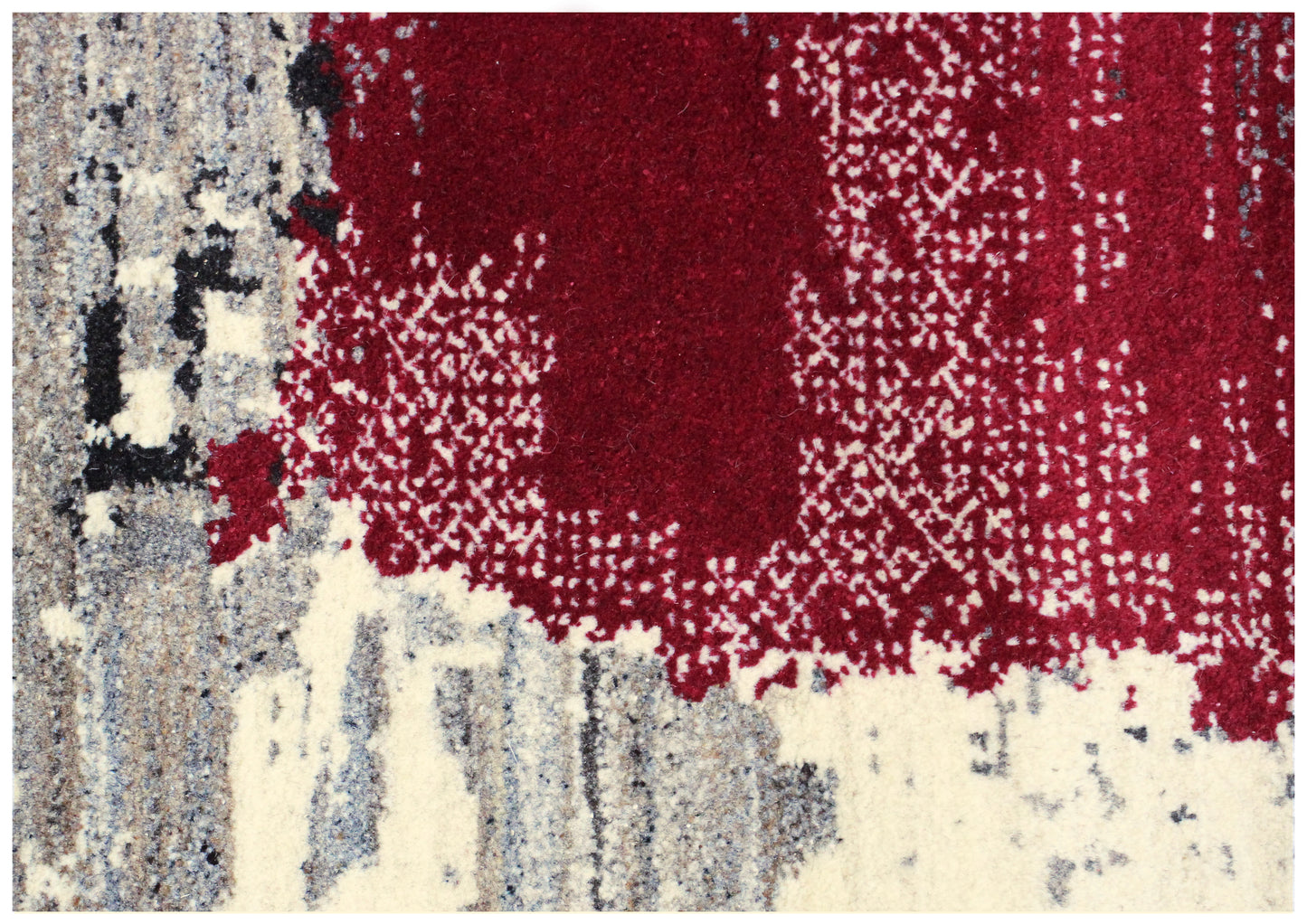 Hand Knotted Contemporary Abstract Wool Rug 8x10 - Beige Red Grey Blocks