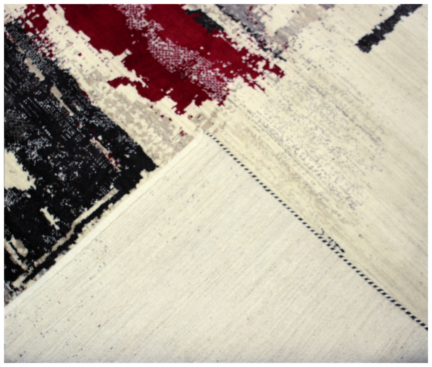 Hand Knotted Contemporary Abstract Wool Rug 8x10 - Beige Red Grey Blocks