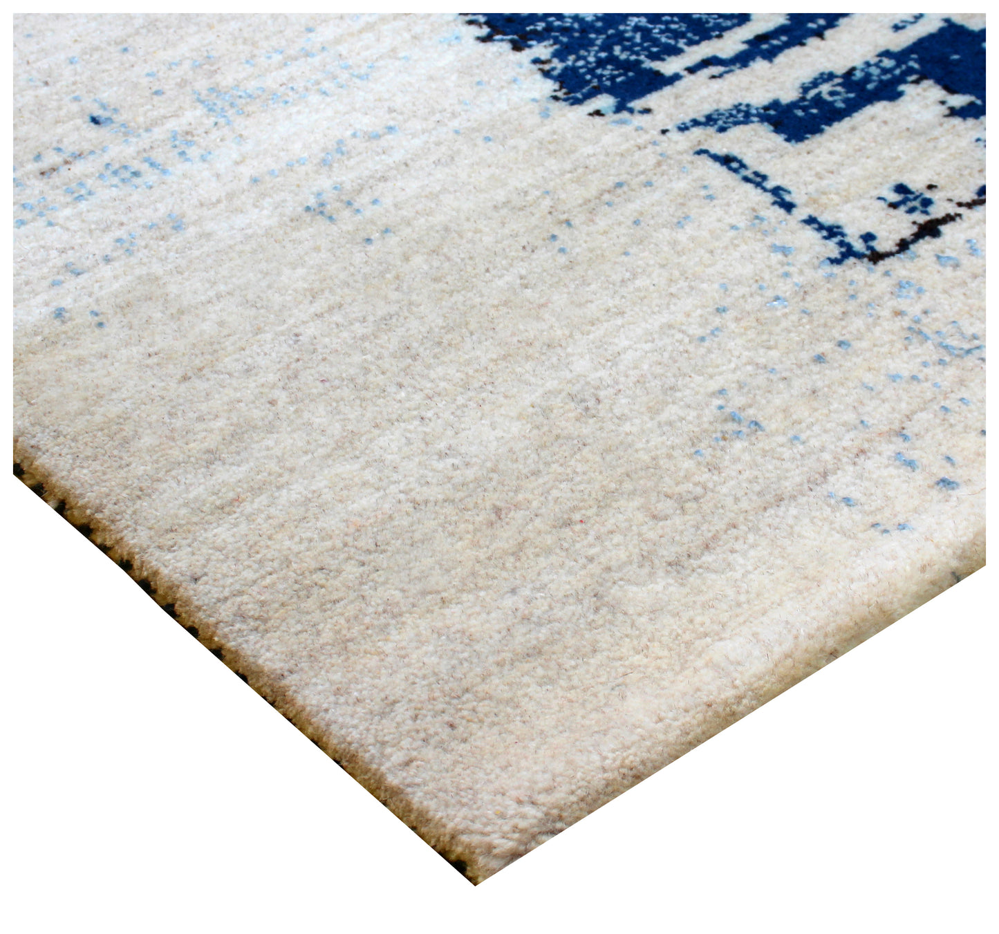 Modern Abstract Brushstroke Hand Knotted Ivory Navy Blue 5.6x8 Area Rug