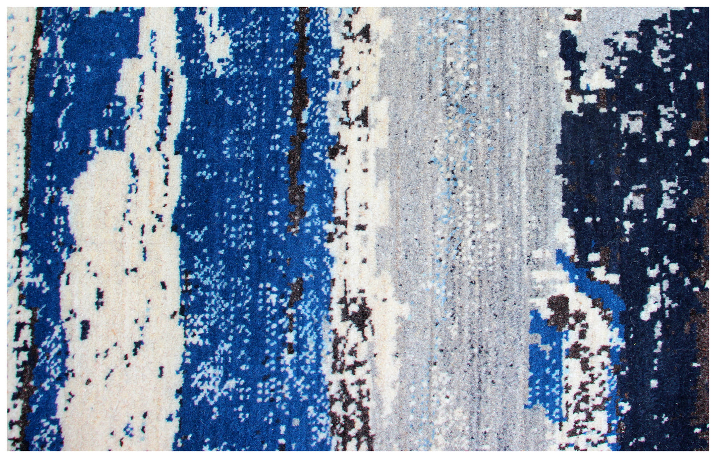Modern Abstract Brushstroke Hand Knotted Ivory Navy Blue 5.6x8 Area Rug