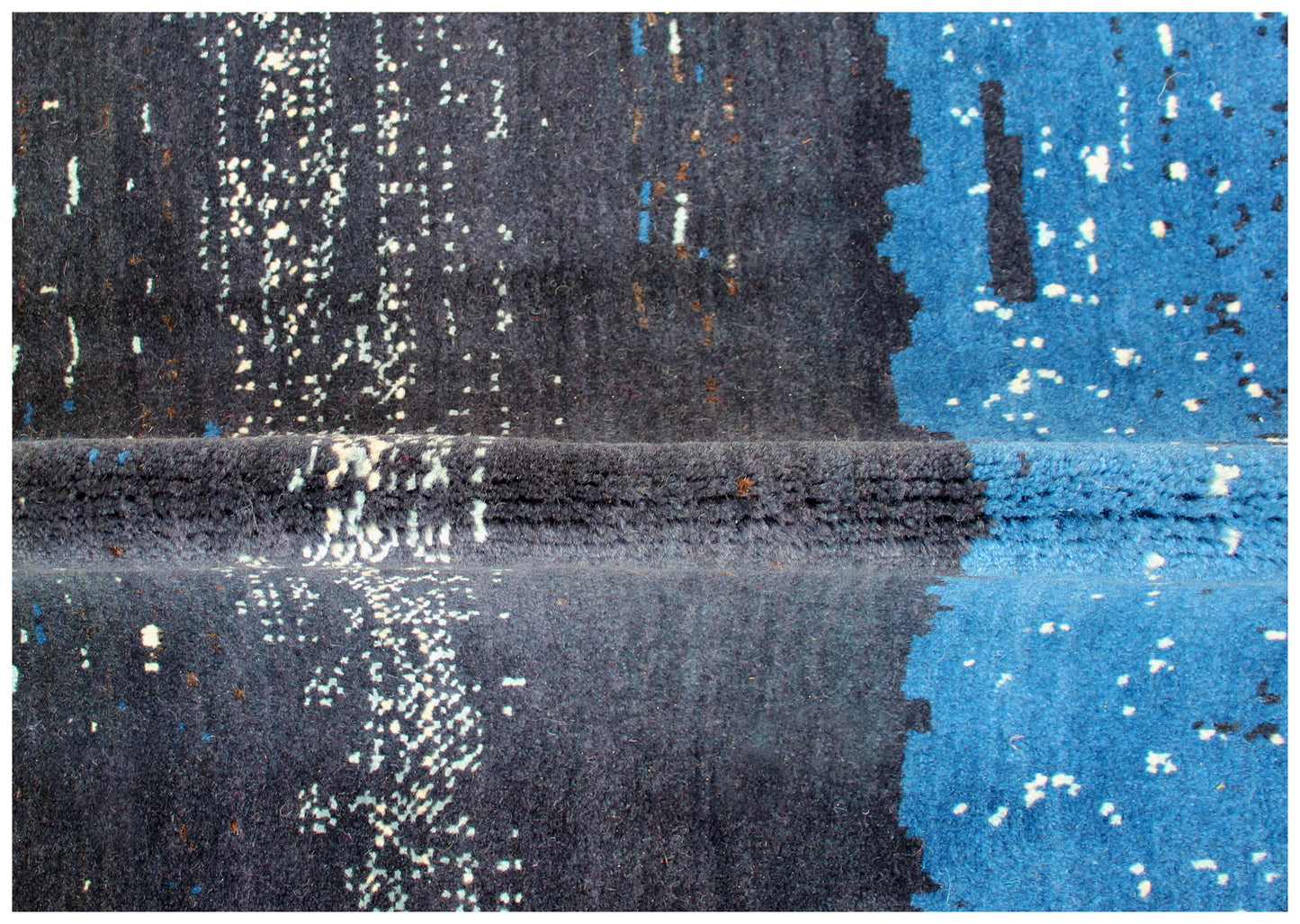 Modern Abstract Brushstroke Hand Knotted Ivory Navy Blue 5.6x8 Area Rug