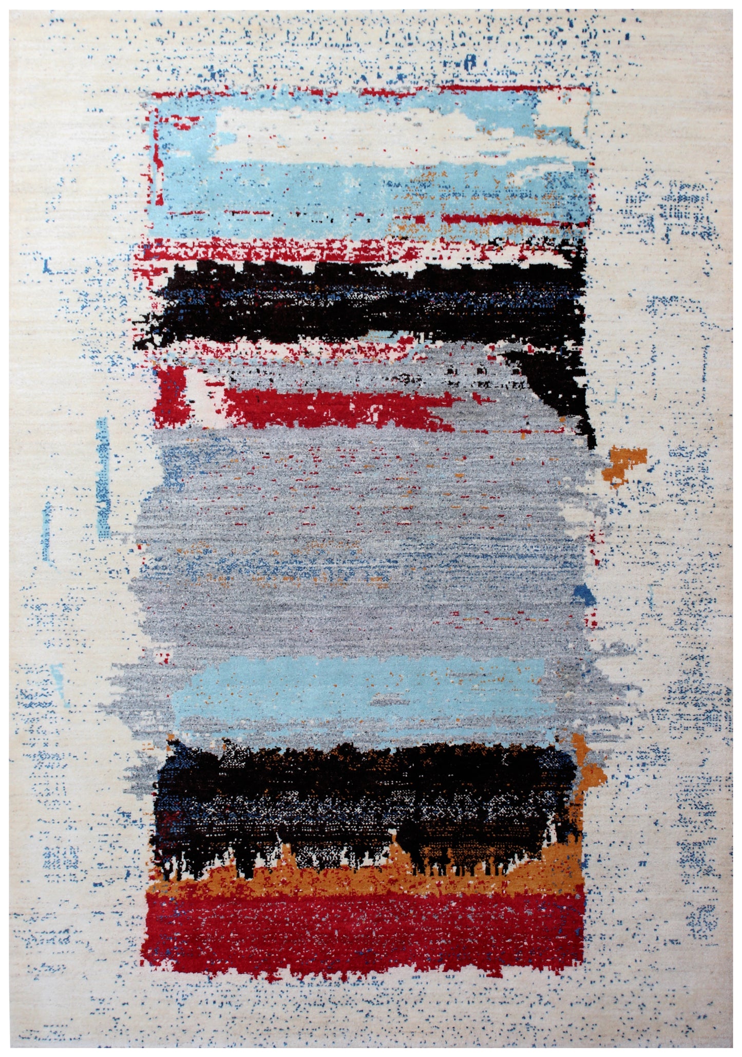 Hand Knotted Ivory Red Modern Abstract 5.6x8 Area Rug