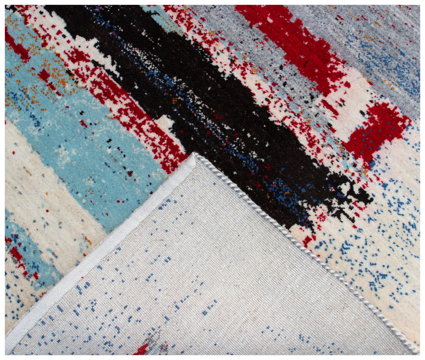 Hand Knotted Ivory Red Modern Abstract 5.6x8 Area Rug