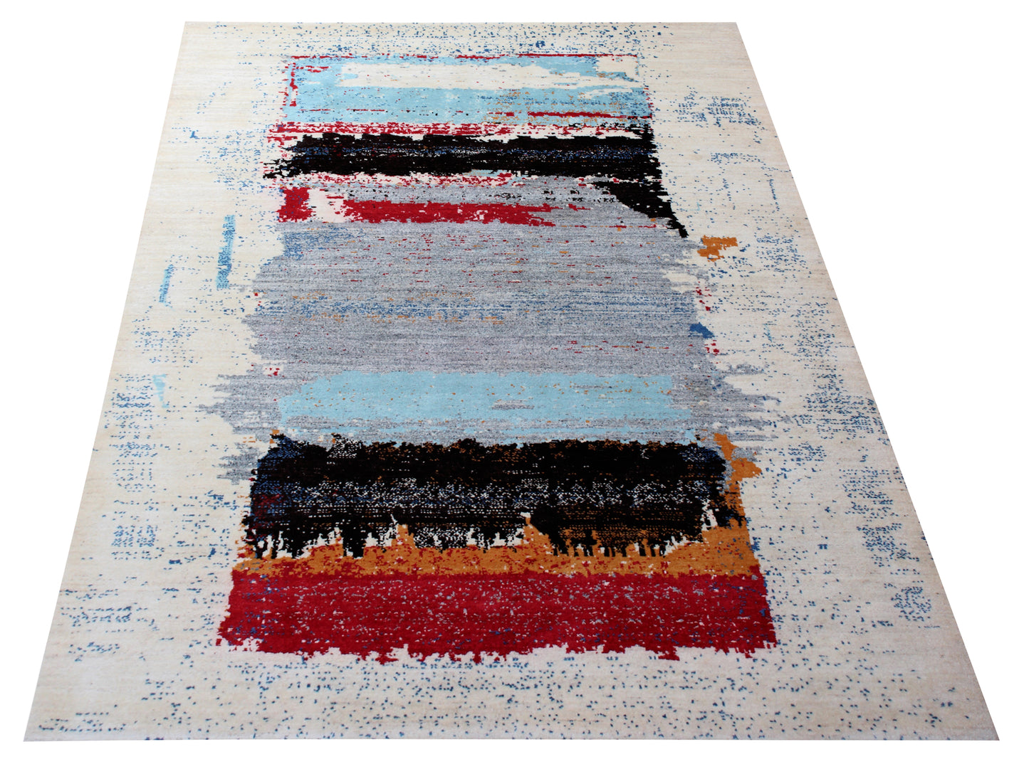 Hand Knotted Ivory Red Modern Abstract 5.6x8 Area Rug