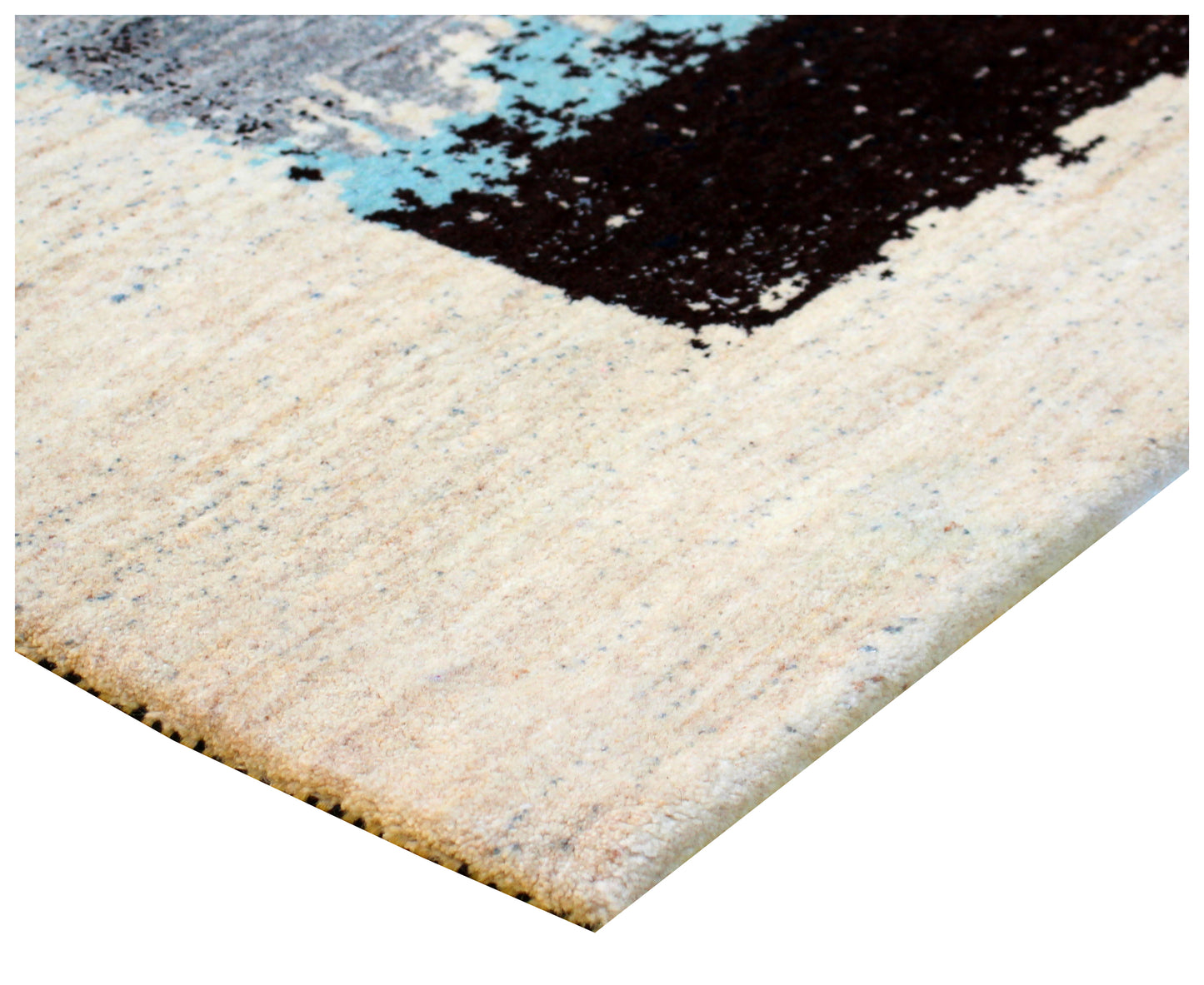 Beige Navy Blue 5.6x8 Hand Knotted Modern Abstract Area Rug