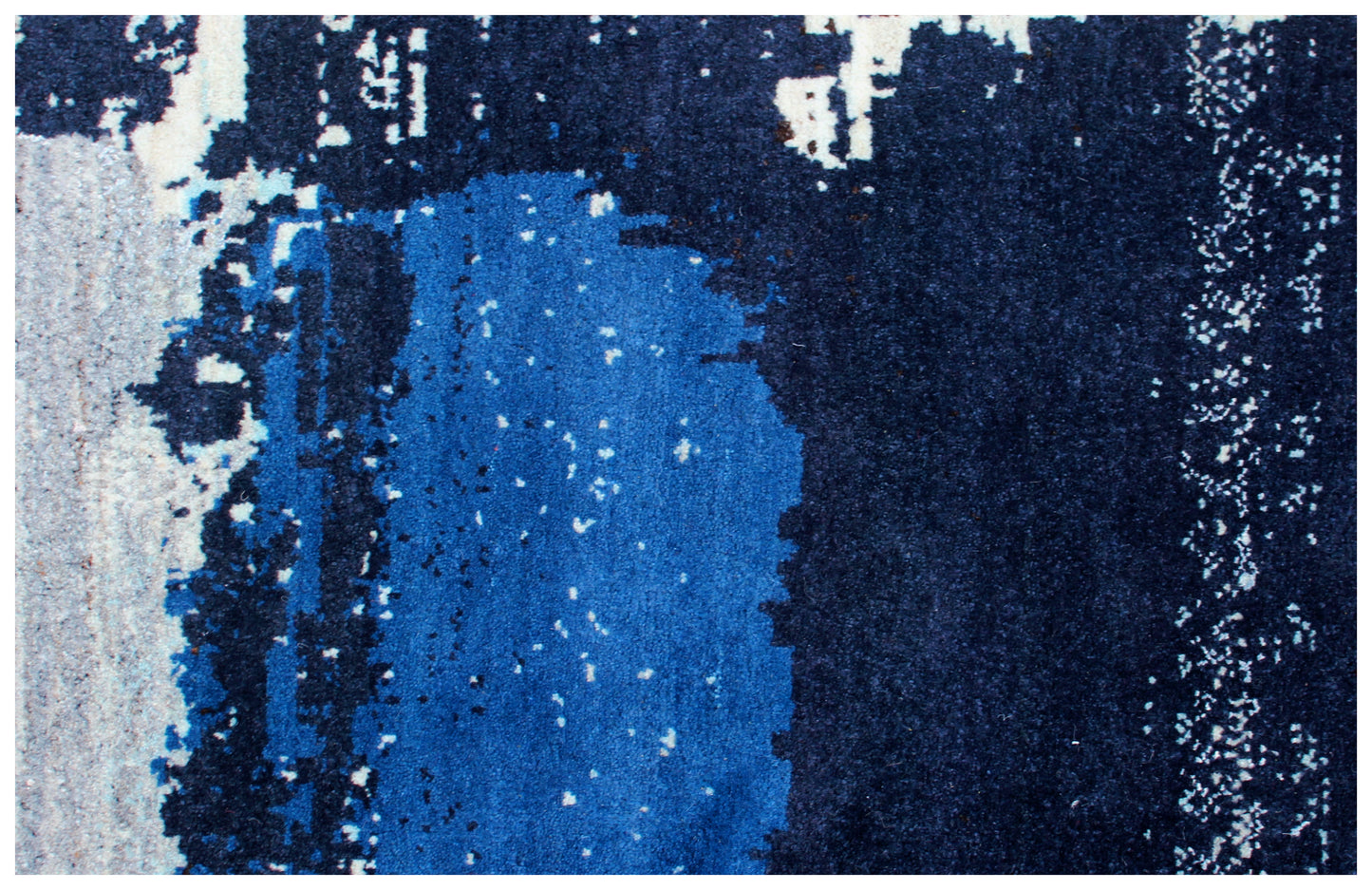 Beige Navy Blue 5.6x8 Hand Knotted Modern Abstract Area Rug