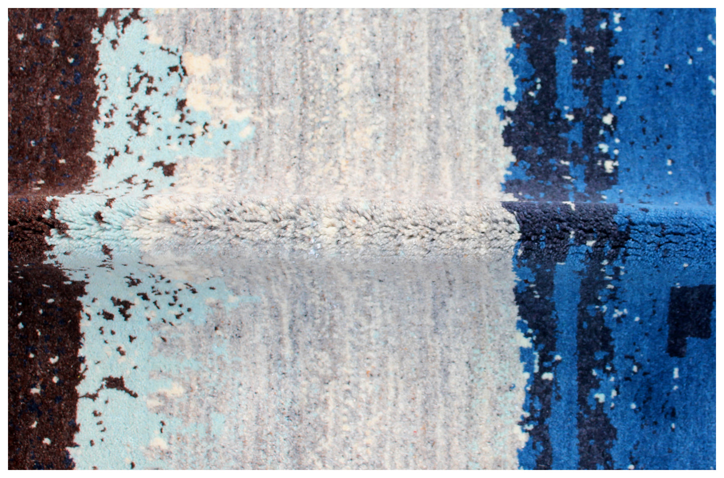 Beige Navy Blue 5.6x8 Hand Knotted Modern Abstract Area Rug