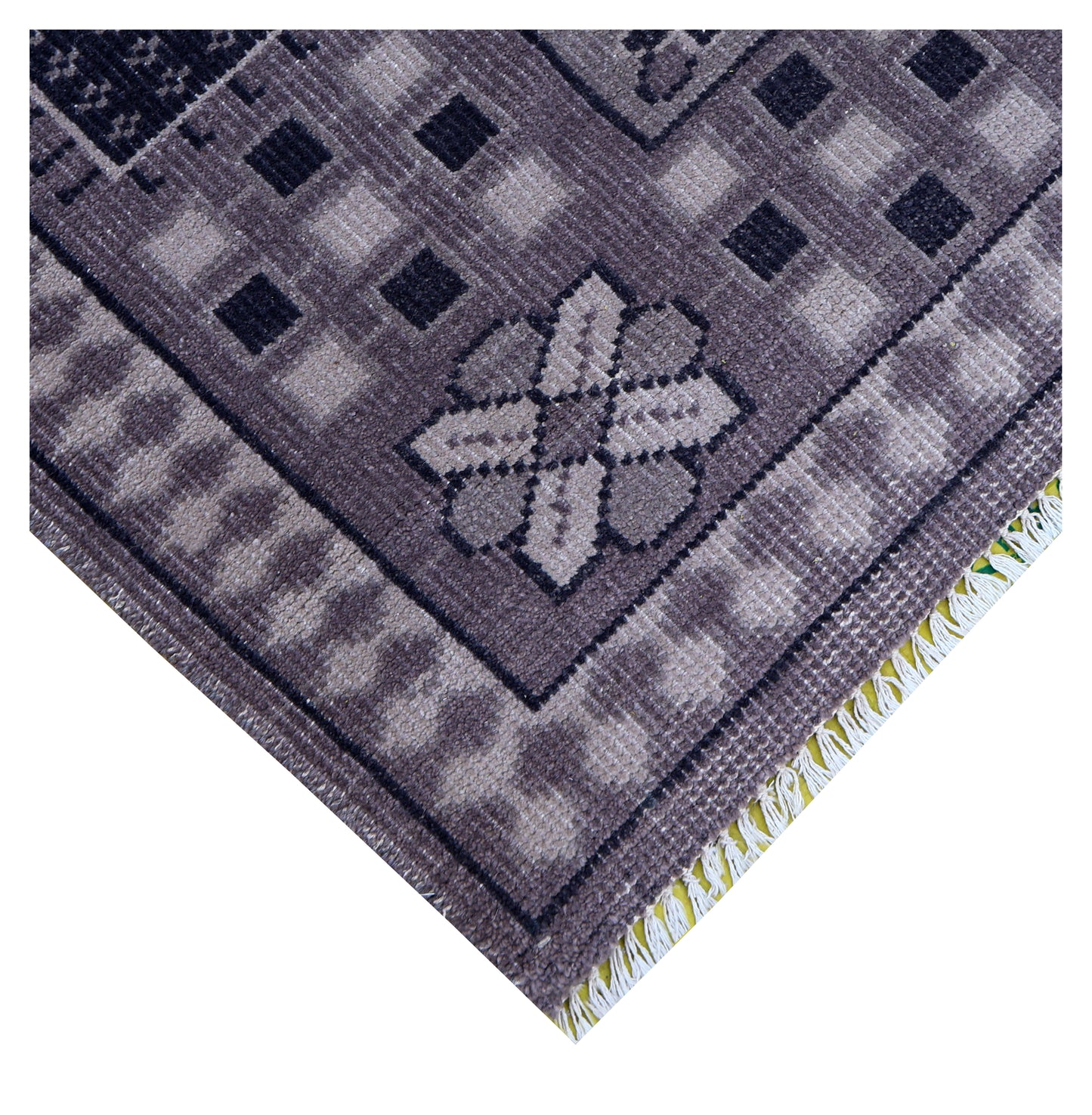 Lavender Grey Ivory Charcoal Caucasian Double Medallion Tribal Wool Hand Knotted Vintage 8x10 Area Rug