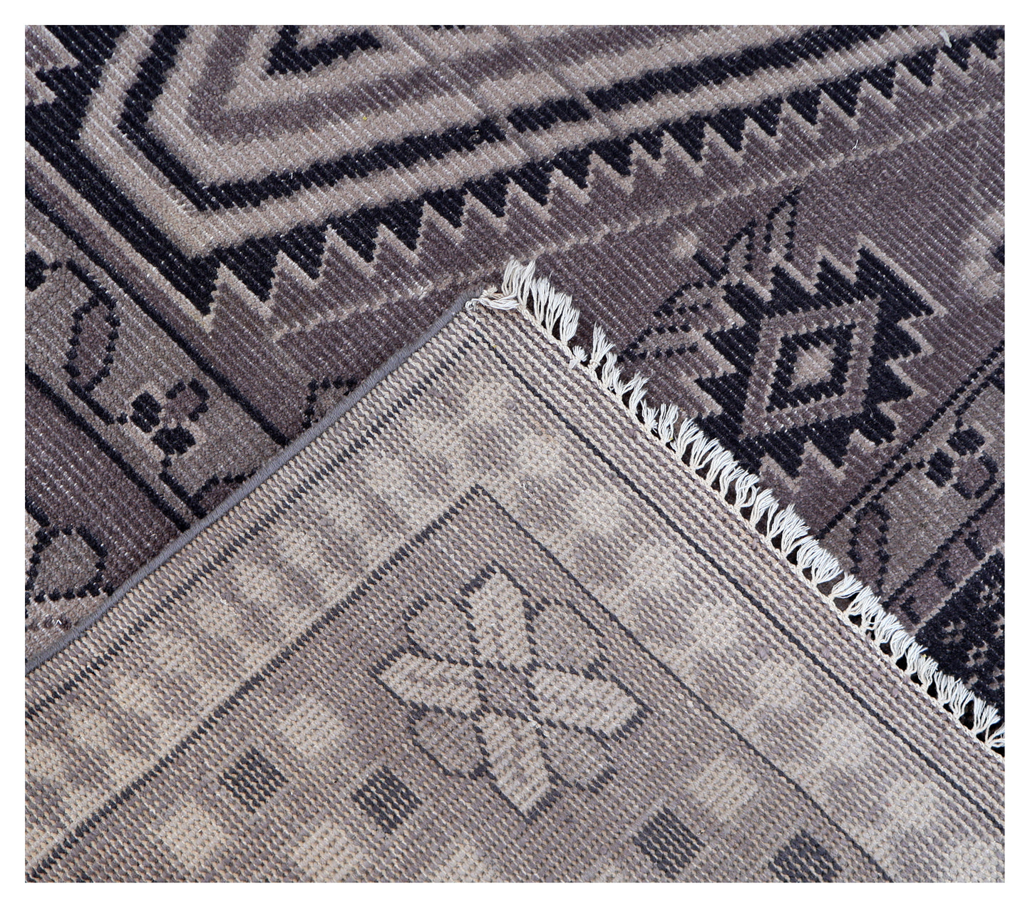 Lavender Grey Ivory Charcoal Caucasian Double Medallion Tribal Wool Hand Knotted Vintage 8x10 Area Rug