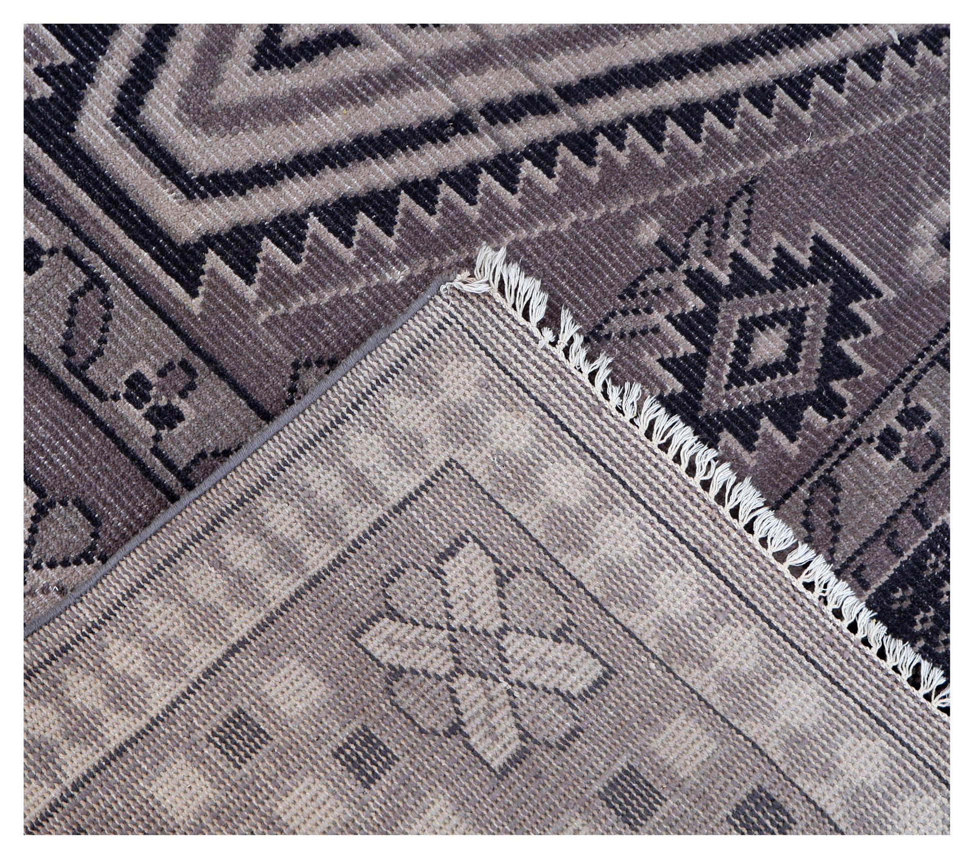 Lavender Grey Ivory Charcoal Caucasian Double Medallion Tribal Wool Hand Knotted Vintage 8x10 Area Rug
