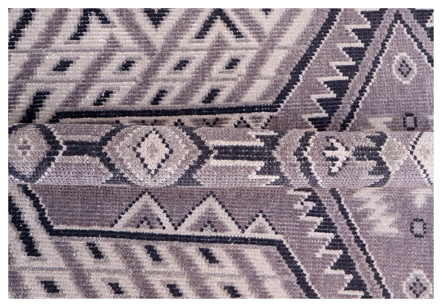 Lavender Grey Ivory Charcoal Caucasian Double Medallion Tribal Wool Hand Knotted Vintage 8x10 Area Rug