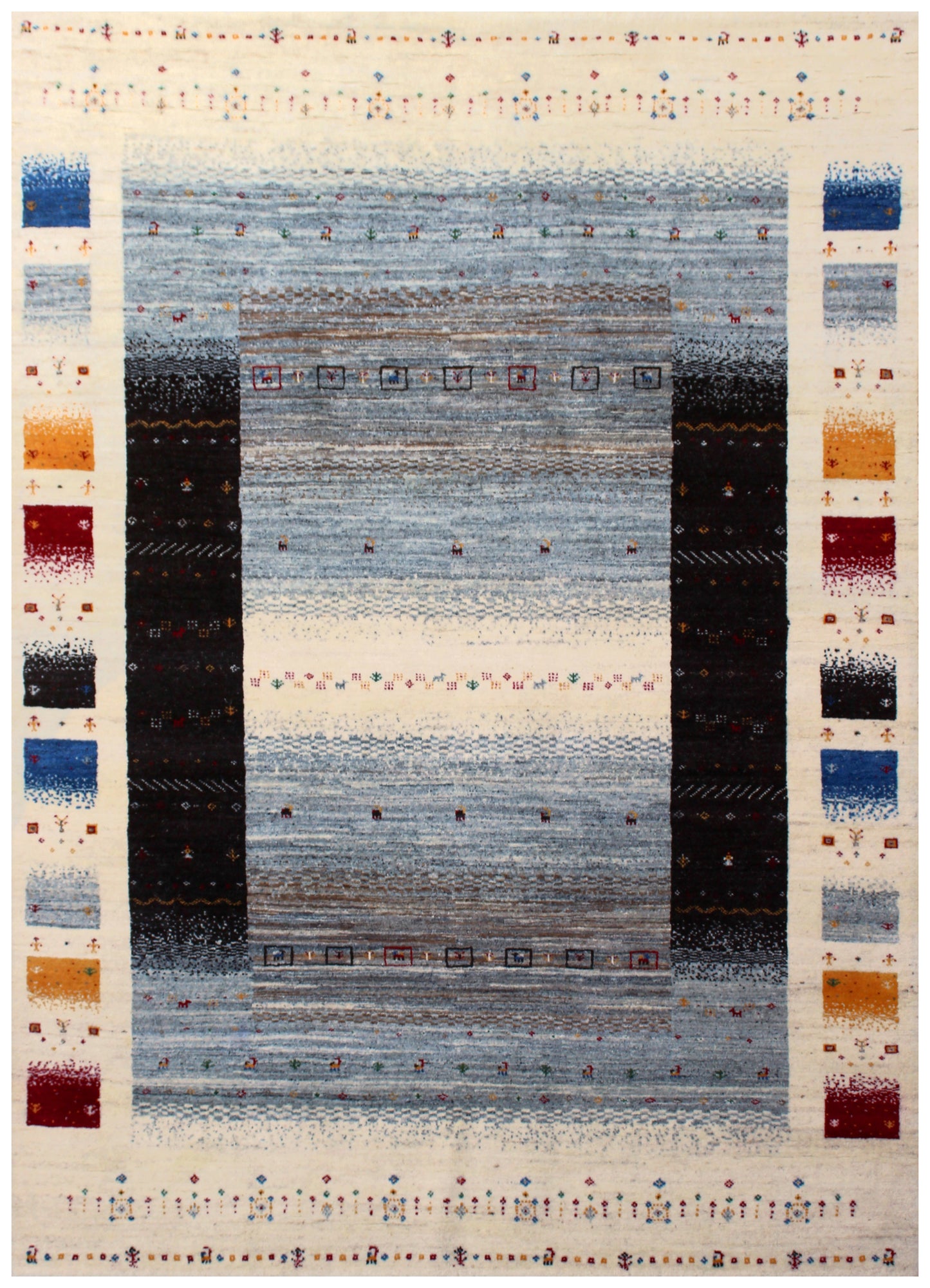 Hand Knotted Gabbeh Tribal Wool Rug 8x10 - Grey Multi Color Border