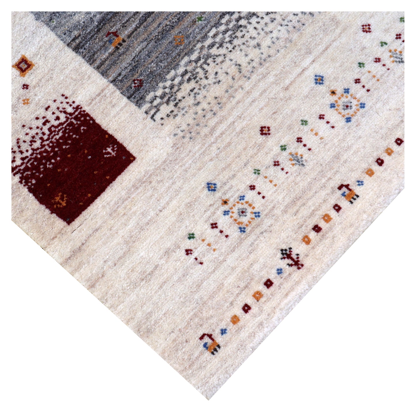 Ivory Grey Gabbeh Lori Patchwork Border Hand Knotted Wool Traditional 5.6x8 Area Rug