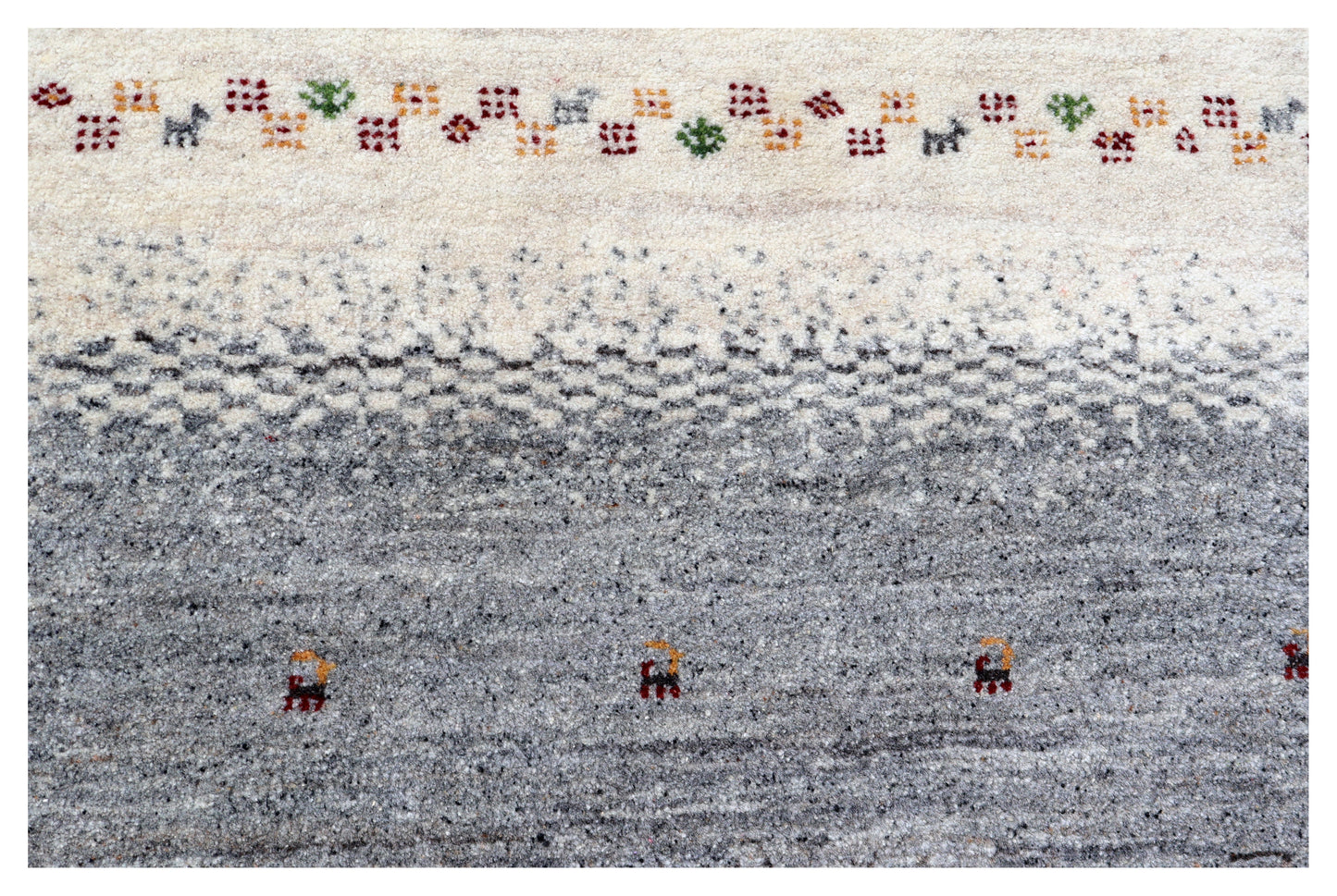 Ivory Grey Gabbeh Lori Patchwork Border Hand Knotted Wool Traditional 5.6x8 Area Rug