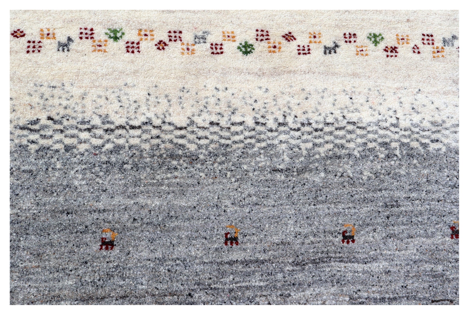 Ivory Grey Gabbeh Lori Patchwork Border Hand Knotted Wool Traditional 5.6x8 Area Rug