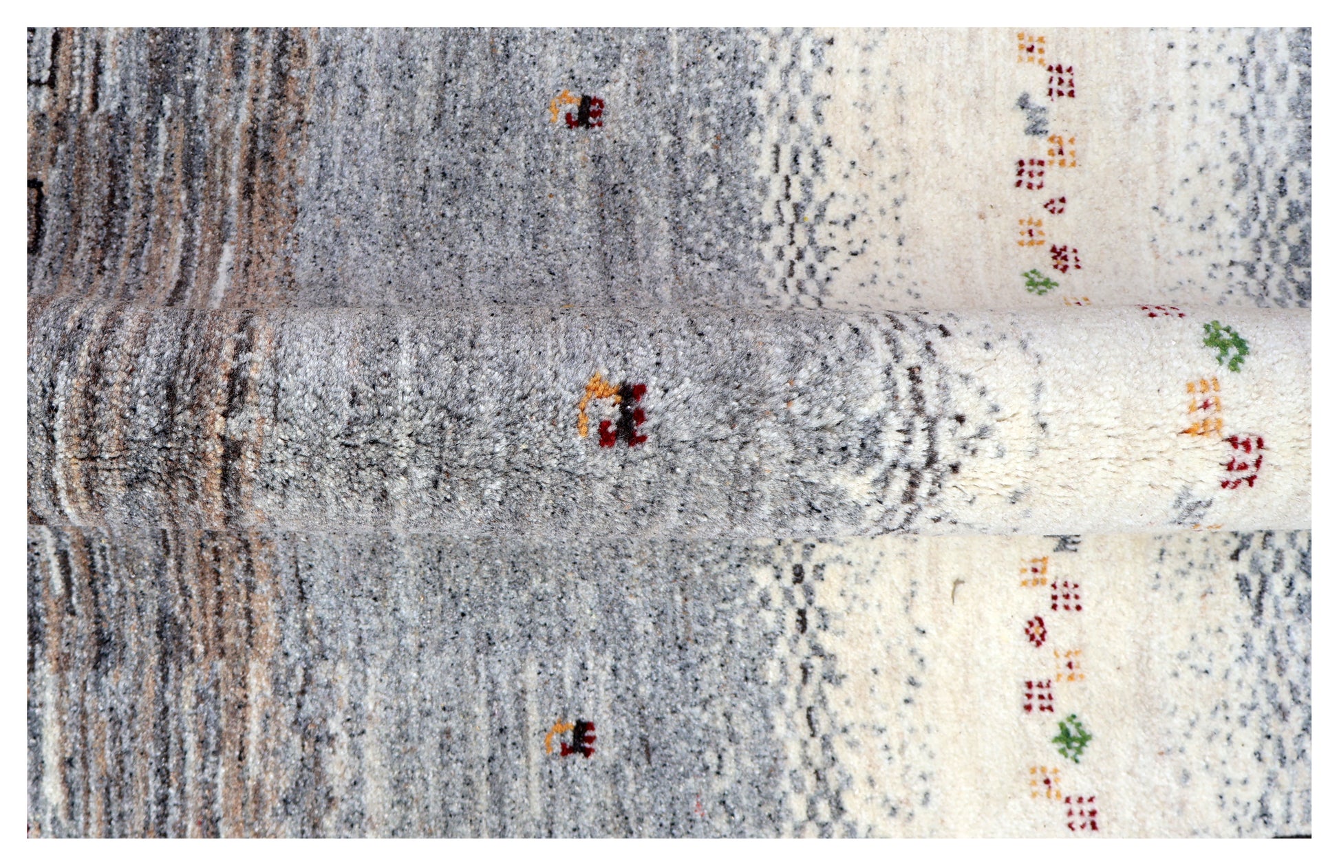 Ivory Grey Gabbeh Lori Patchwork Border Hand Knotted Wool Traditional 5.6x8 Area Rug