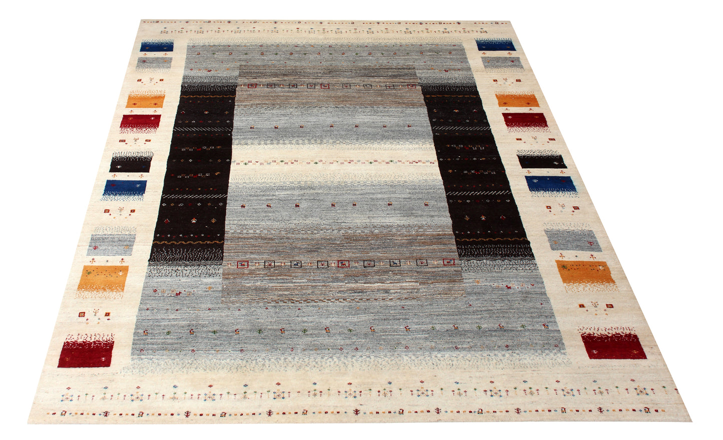 Hand Knotted Gabbeh Tribal Wool Rug 8x10 - Grey Multi Color Border