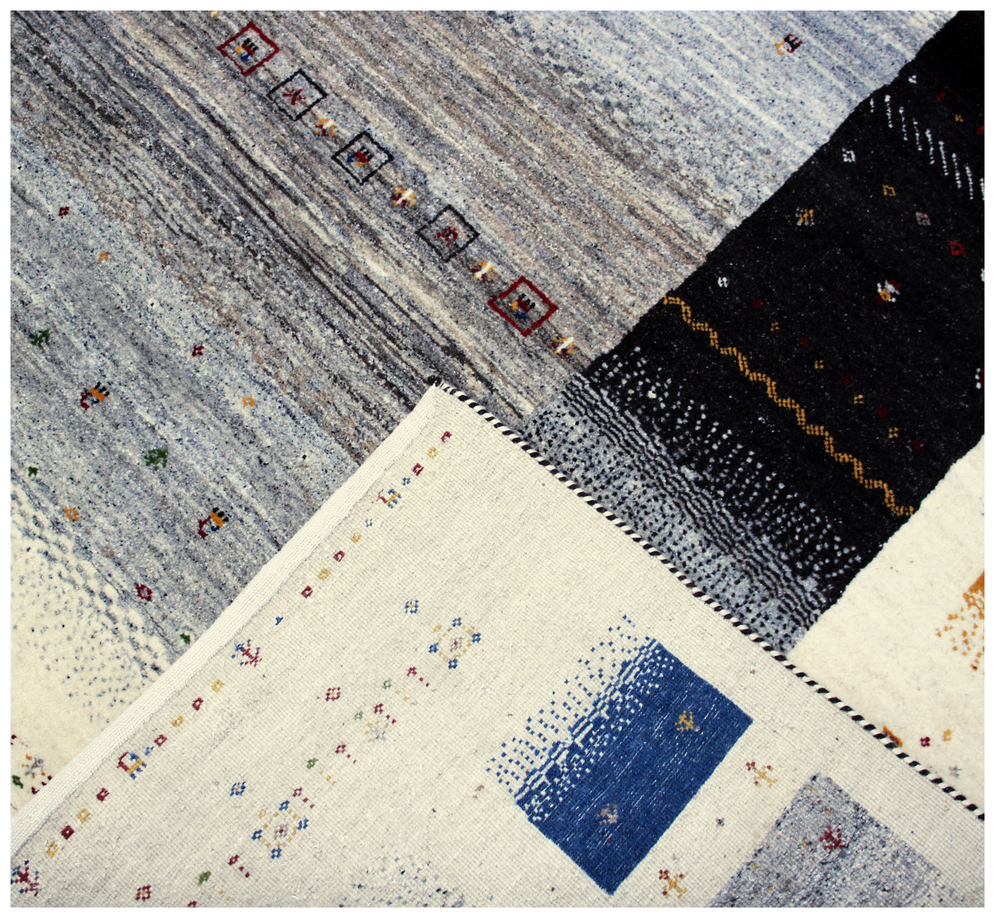 Hand Knotted Gabbeh Tribal Wool Rug 8x10 - Grey Multi Color Border
