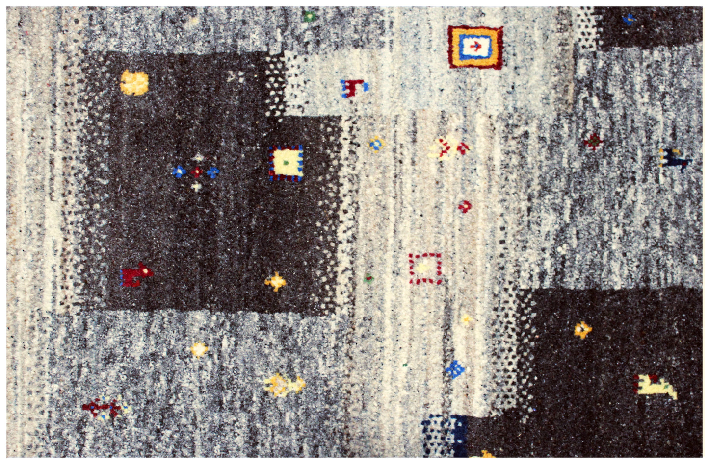 Hand Knotted Contemporary Gabbeh Patchwork Wool Rug 8x10 - Black Multi