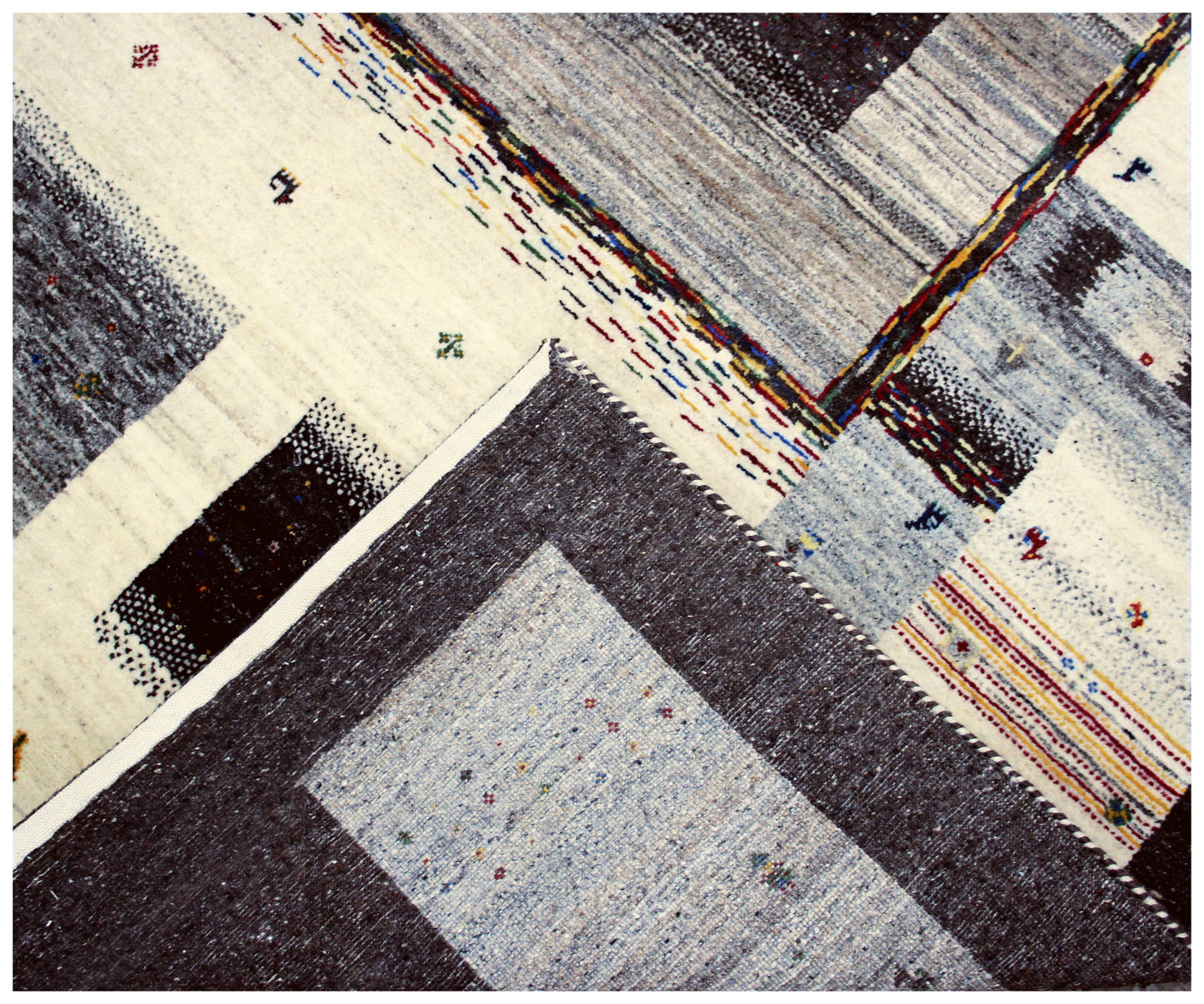 Hand Knotted Contemporary Gabbeh Patchwork Wool Rug 8x10 - Black Multi