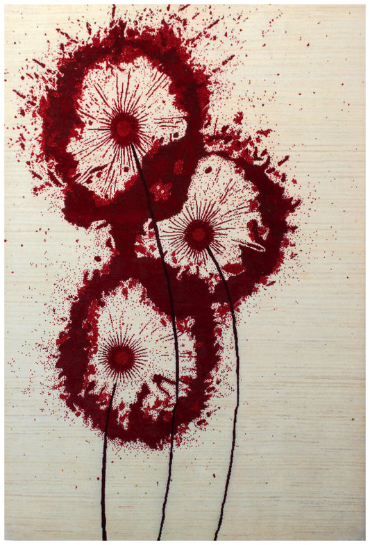 Ivory Red Floral Modern Abstract Hand Knotted 5.6x8 Area Rug