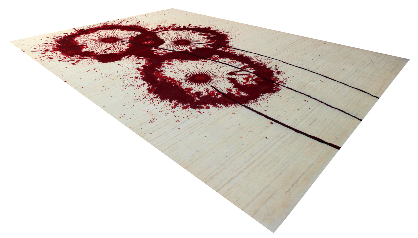 Ivory Red Floral Modern Abstract Hand Knotted 5.6x8 Area Rug