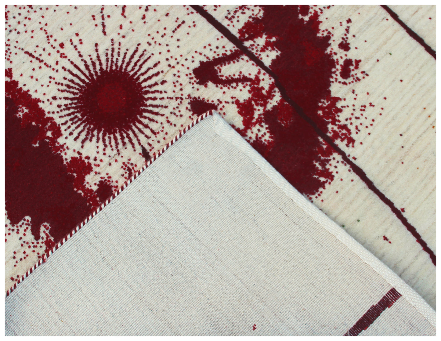 Ivory Red Floral Modern Abstract Hand Knotted 5.6x8 Area Rug