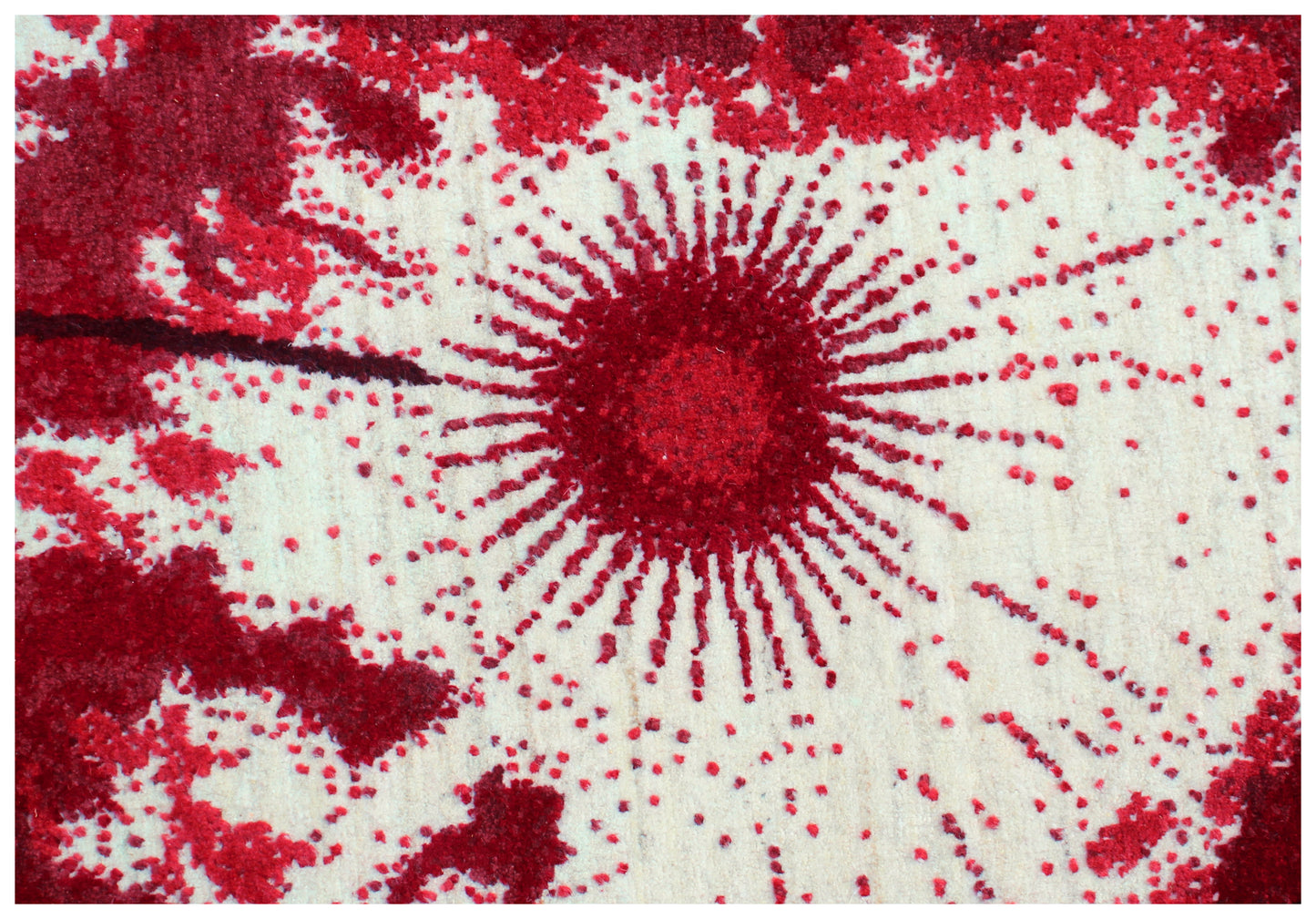Ivory Red Floral Modern Abstract Hand Knotted 5.6x8 Area Rug