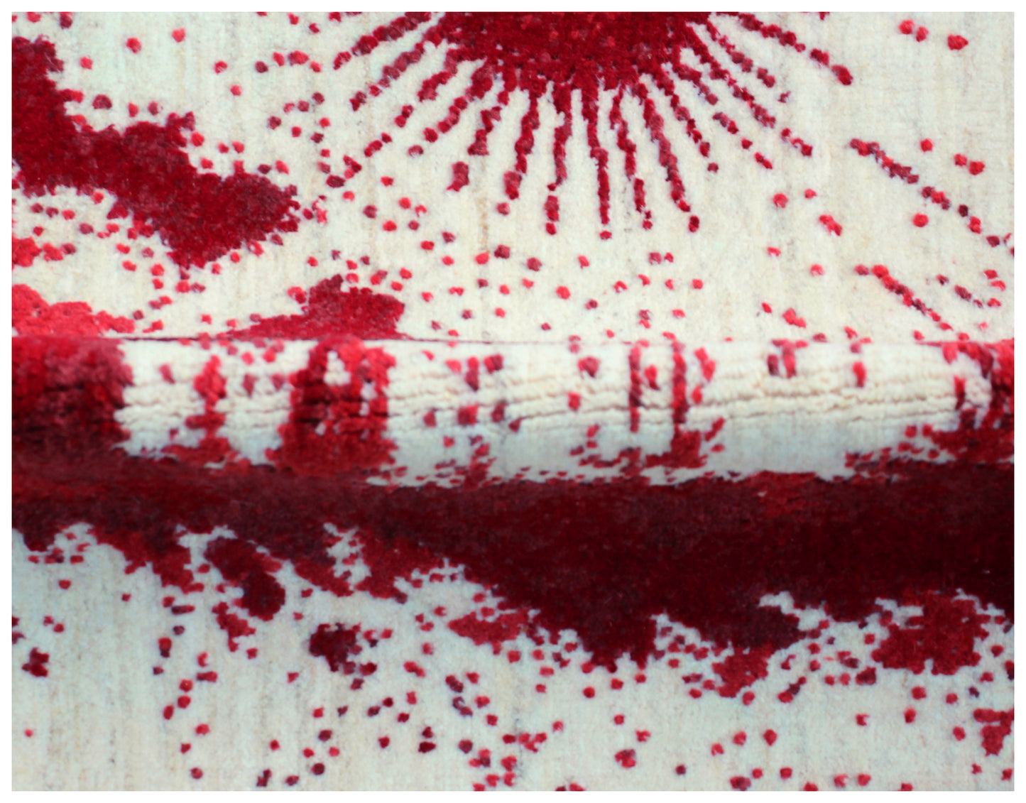 Ivory Red Floral Modern Abstract Hand Knotted 5.6x8 Area Rug