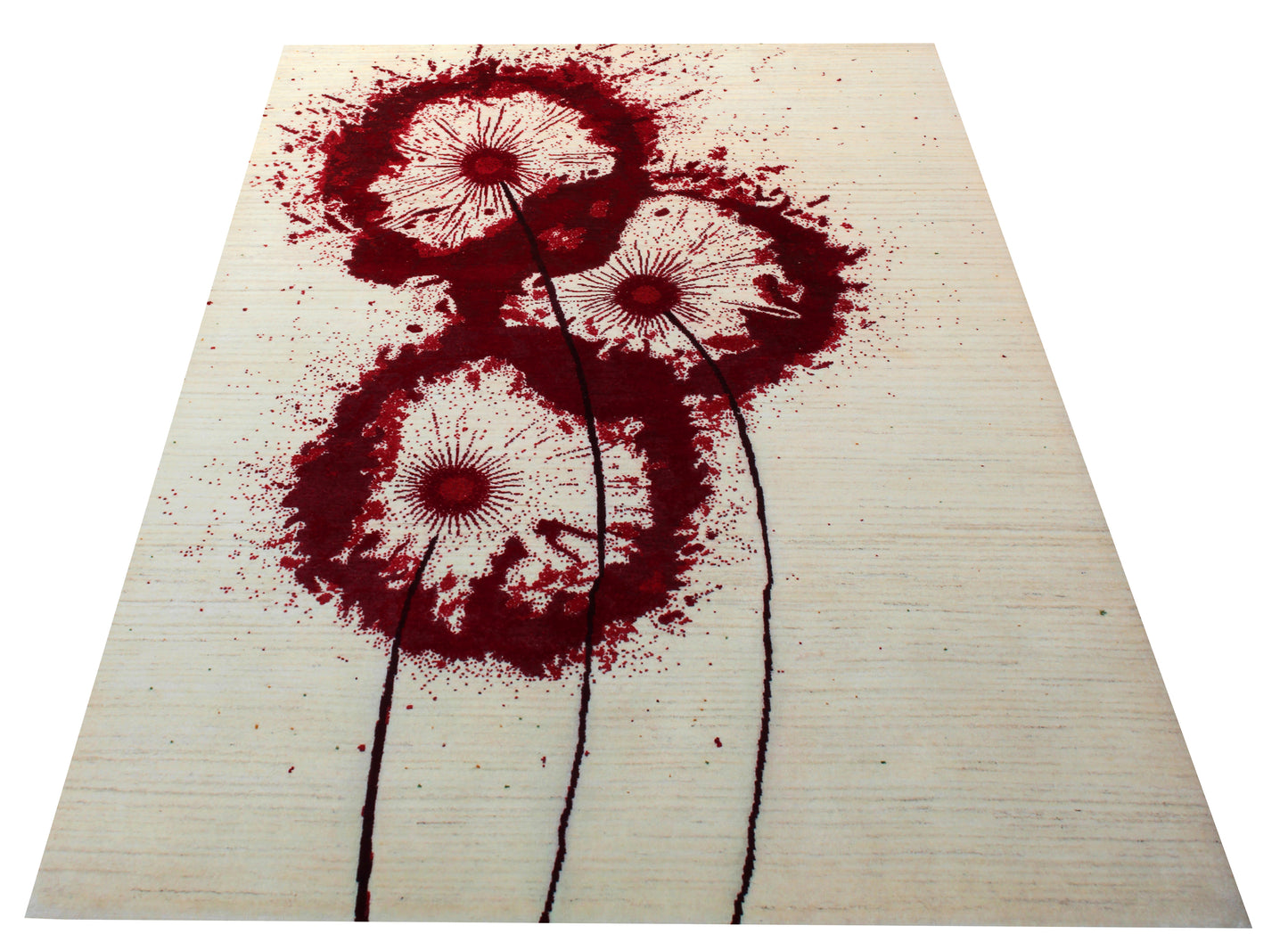 Ivory Red Floral Modern Abstract Hand Knotted 5.6x8 Area Rug