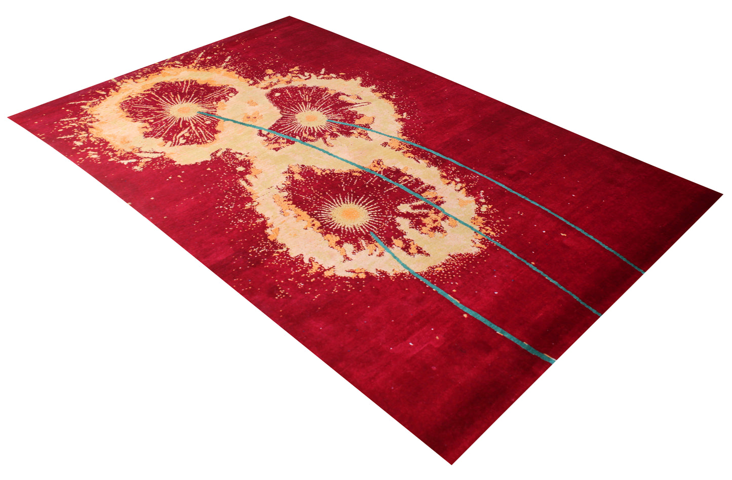 Red Beige Floral 5.6x8 Modern Abstract Hand Knotted Area Rug