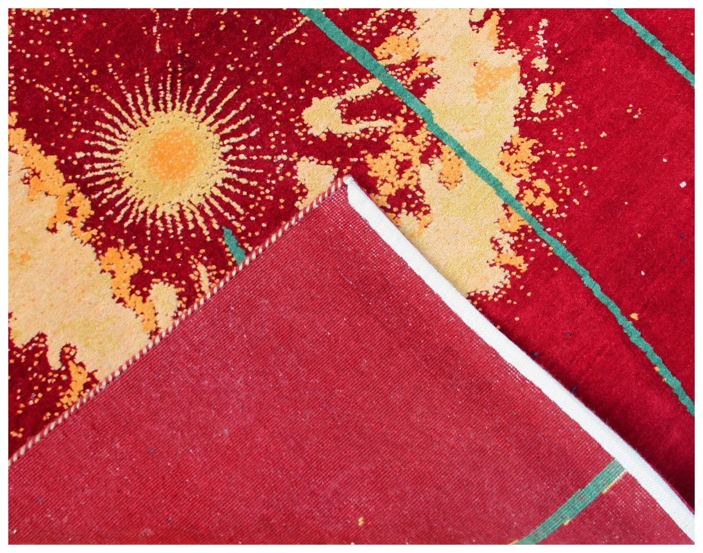 Red Beige Floral 5.6x8 Modern Abstract Hand Knotted Area Rug