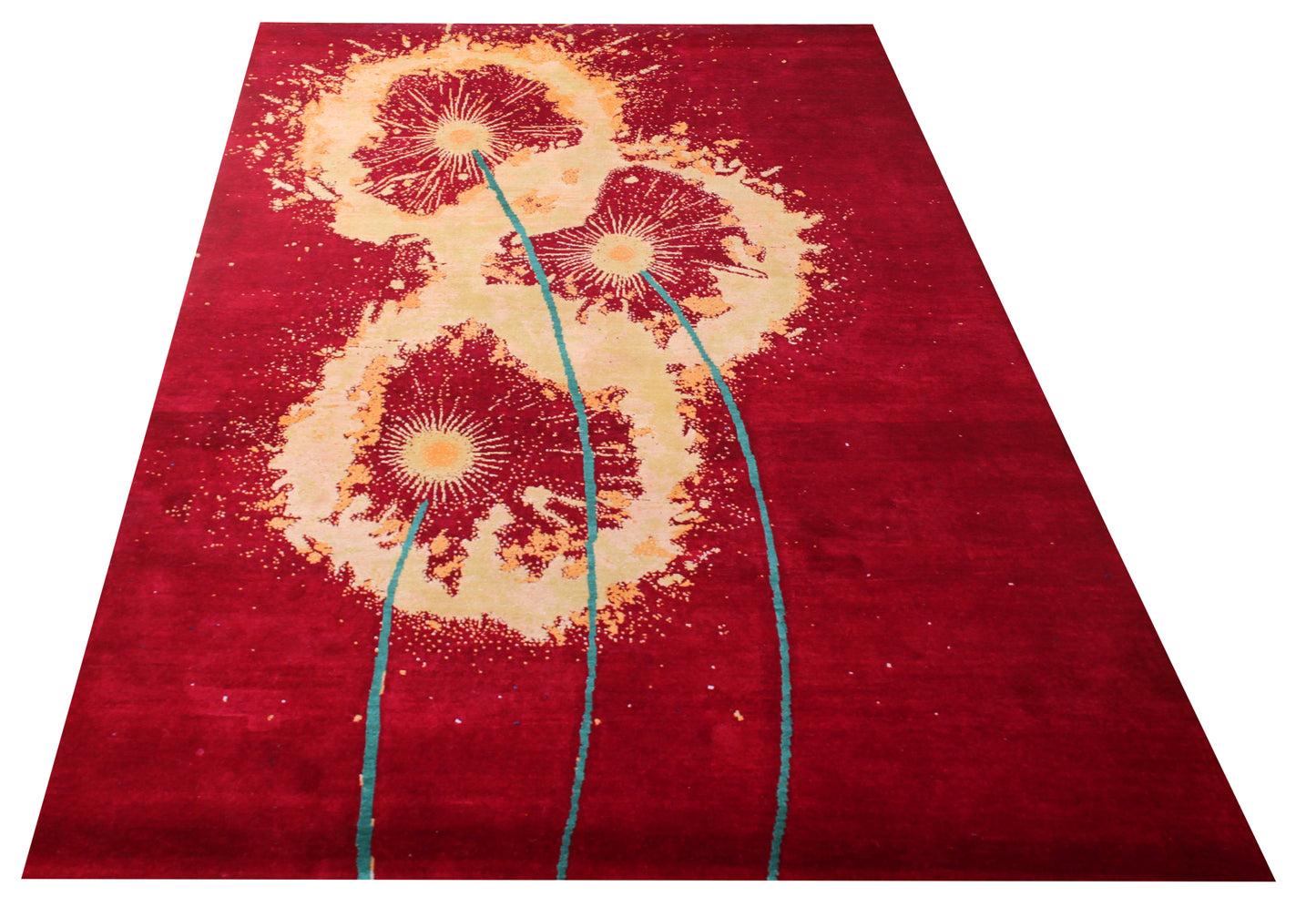 Red Beige Floral 5.6x8 Modern Abstract Hand Knotted Area Rug