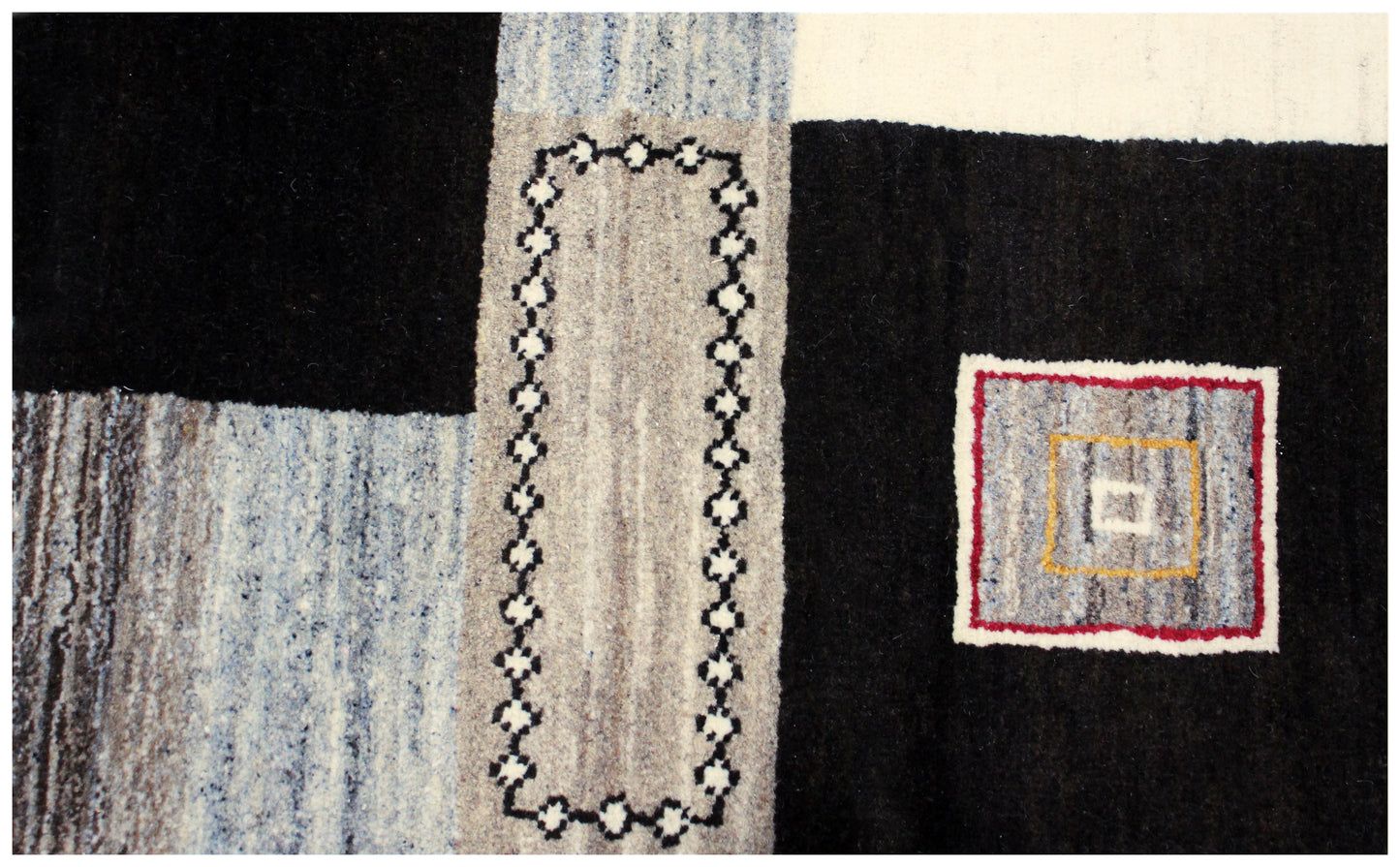 Hand Knotted Contemporary Gabbeh Patchwork Wool Rug 8x10 - Ivory Grey Multi