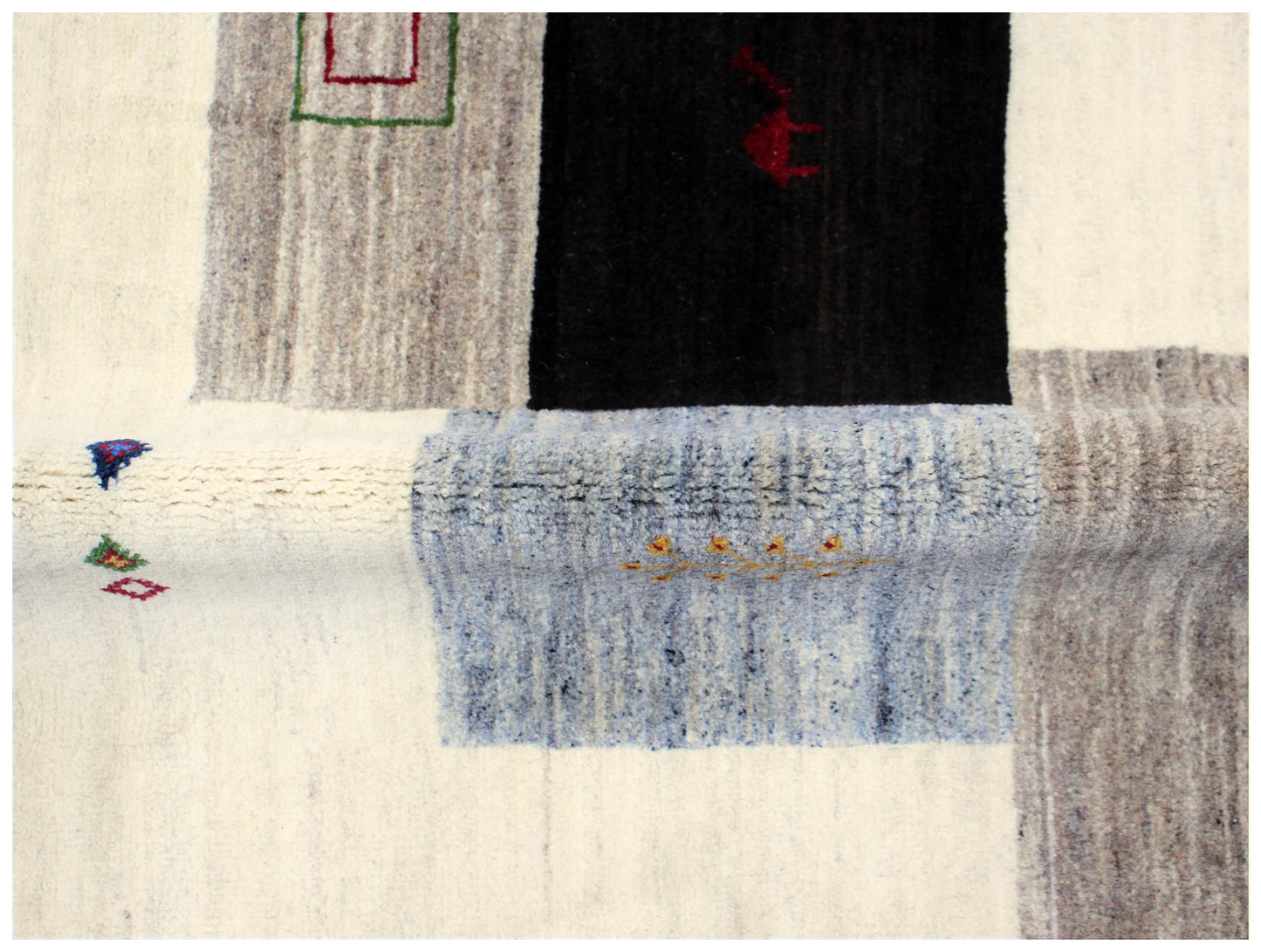 Hand Knotted Contemporary Gabbeh Patchwork Wool Rug 8x10 - Ivory Grey Multi