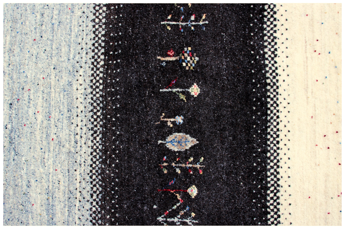 Hand Knotted Gabbeh Tribal Wool Rug 8x10 - Ivory Grey Black Stripes