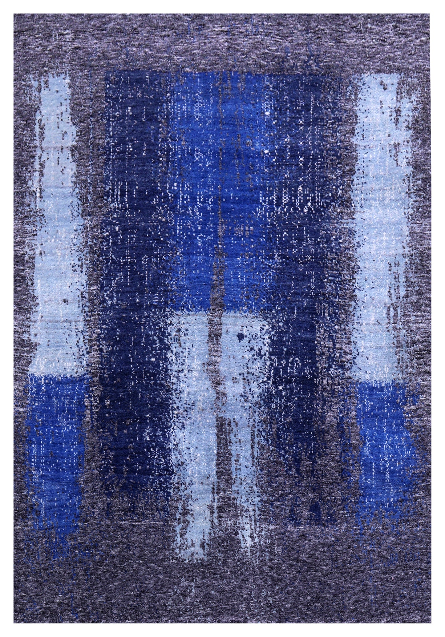 Dark Grey Modern Abstract Colour Block Hand Knotted Wool Contemporary 4x6 Area Rug
