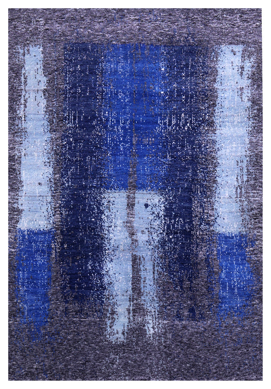 Dark Grey Modern Abstract Colour Block Hand Knotted Wool Contemporary 4x6 Area Rug