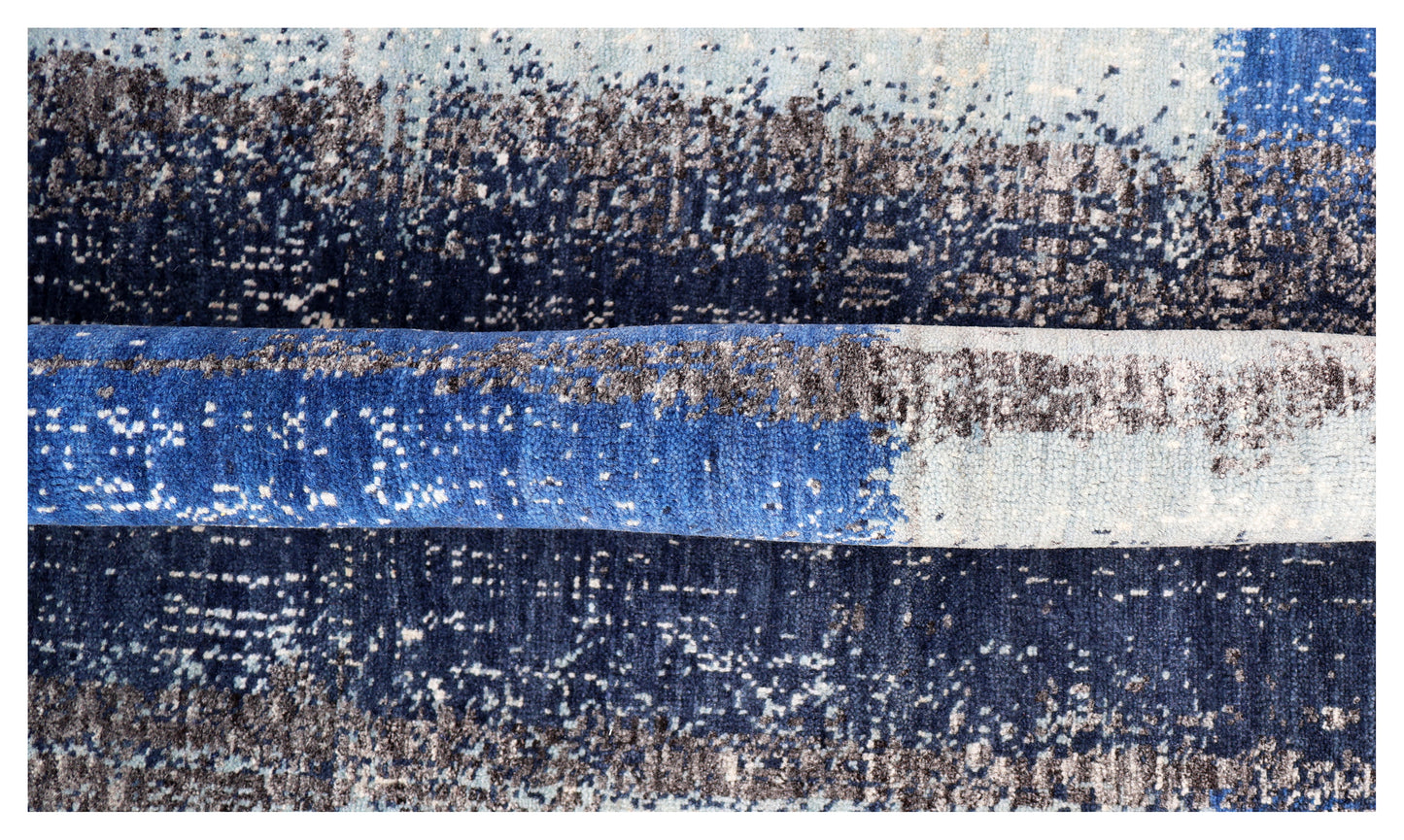 Dark Grey Modern Abstract Colour Block Hand Knotted Wool Contemporary 4x6 Area Rug