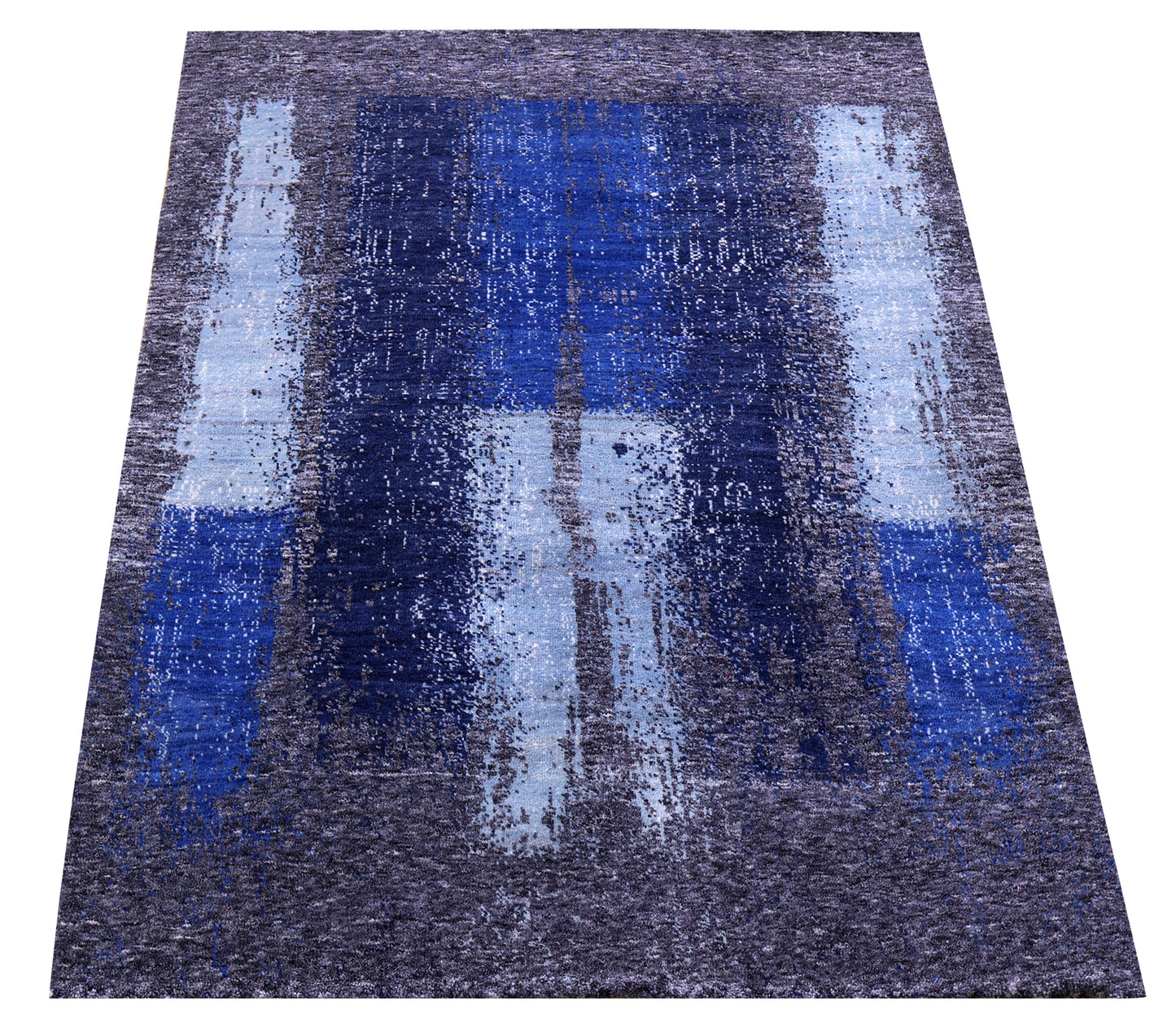 Dark Grey Modern Abstract Colour Block Hand Knotted Wool Contemporary 4x6 Area Rug