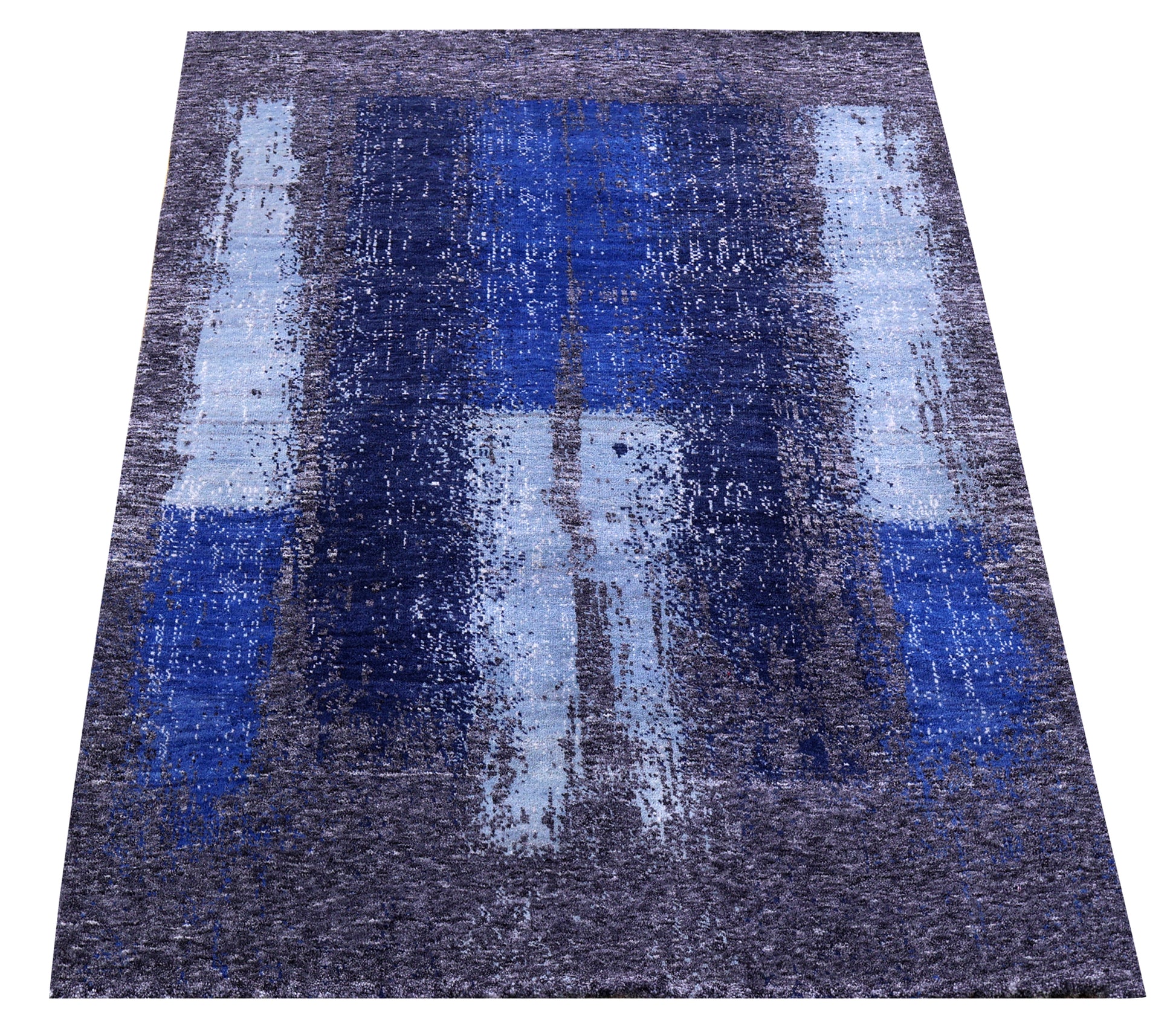 Dark Grey Modern Abstract Colour Block Hand Knotted Wool Contemporary 4x6 Area Rug