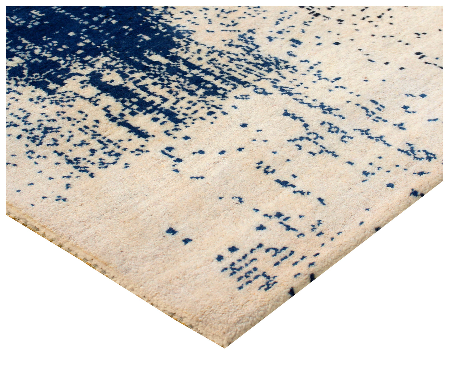 Ivory Blue Abstract Wool Rug 5.6x8 - Hand Knotted Contemporary