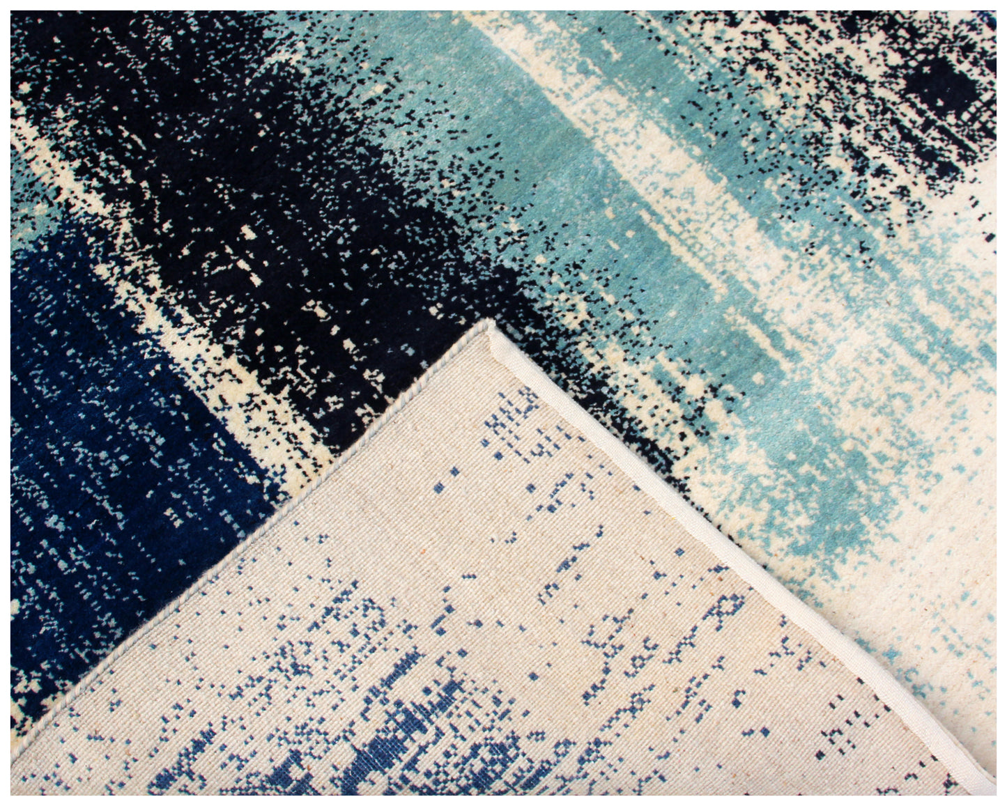 Ivory Blue Abstract Wool Rug 5.6x8 - Hand Knotted Contemporary