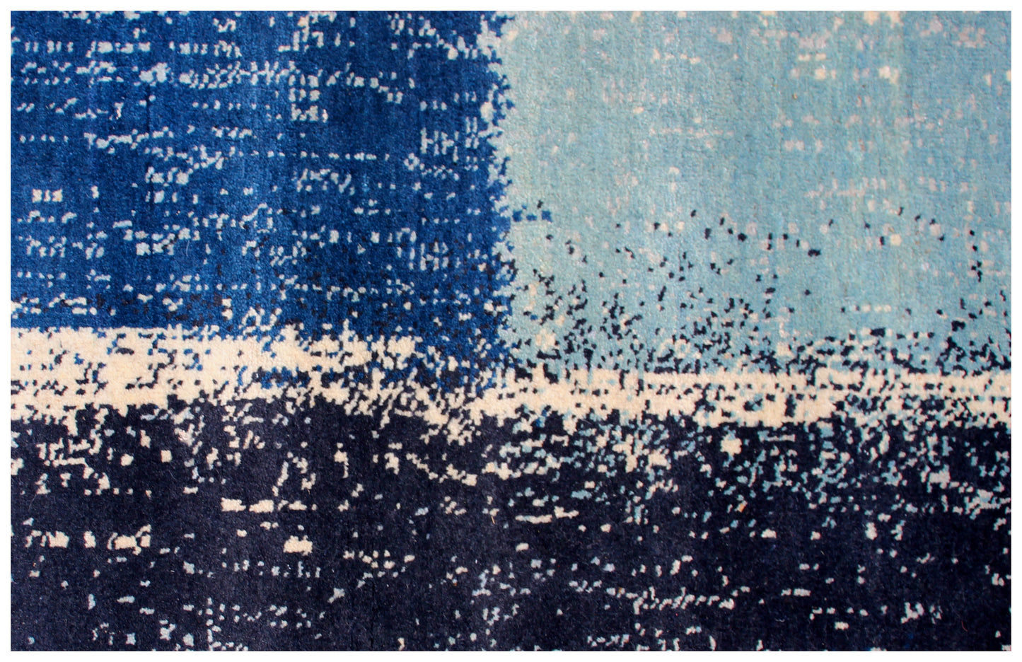 Ivory Blue Abstract Wool Rug 5.6x8 - Hand Knotted Contemporary