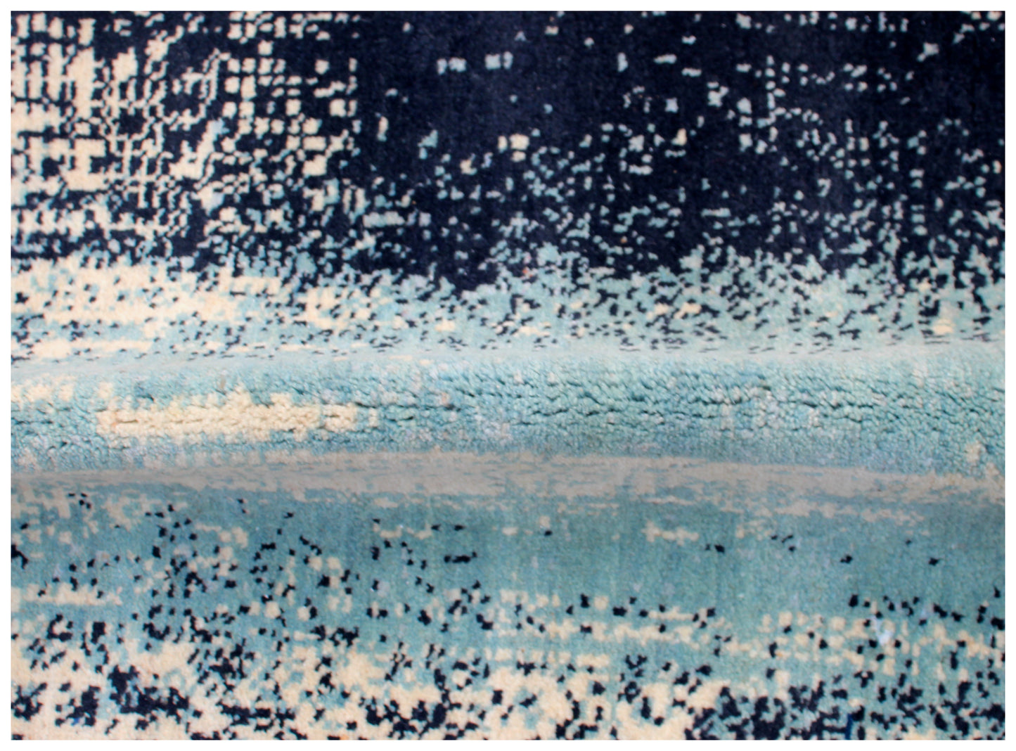 Ivory Blue Abstract Wool Rug 5.6x8 - Hand Knotted Contemporary