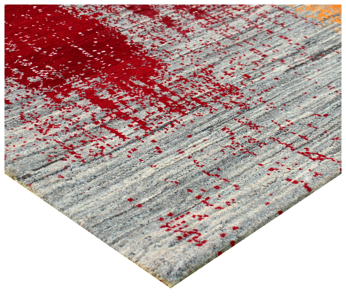 Grey Red Modern Abstract 5.6x8 Area Rug - Hand Knotted