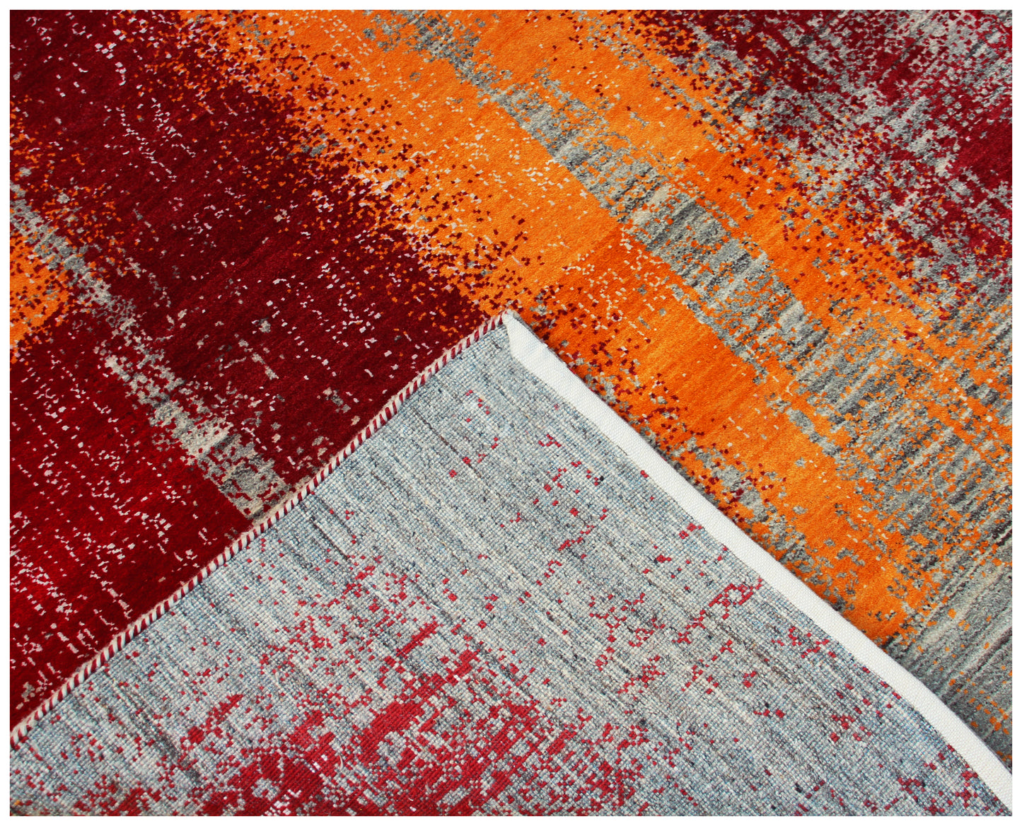 Grey Red Modern Abstract 5.6x8 Area Rug - Hand Knotted