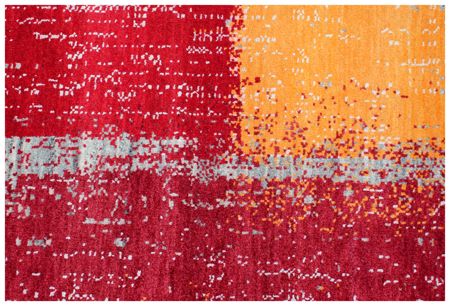 Grey Red Modern Abstract 5.6x8 Area Rug - Hand Knotted