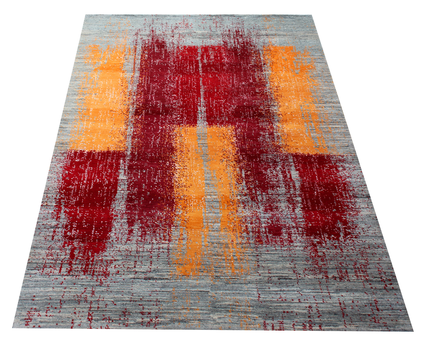 Grey Red Modern Abstract 5.6x8 Area Rug - Hand Knotted